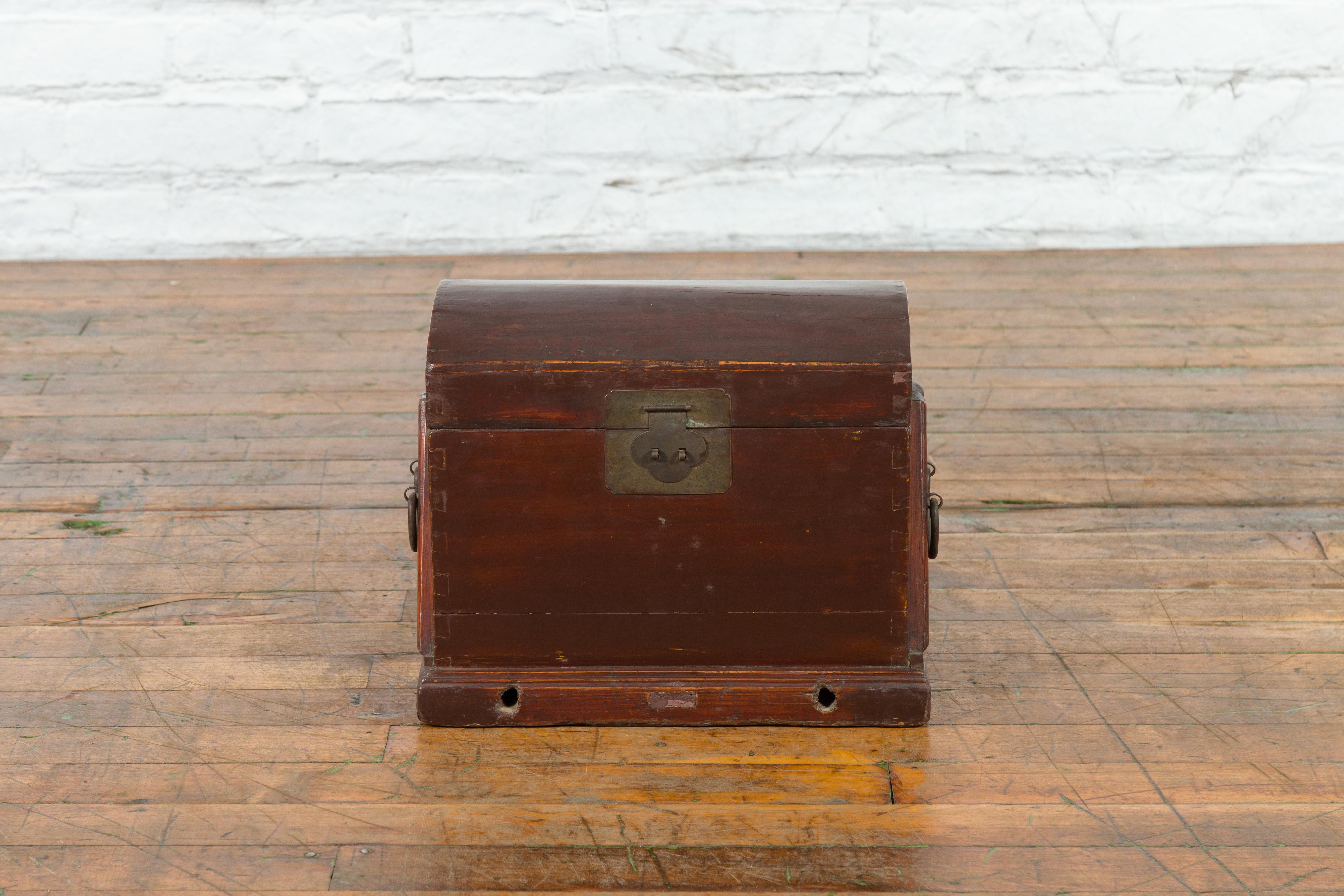 20th Century Chinese Late Qing Dynasty Document Box with Brass Lock and Carrying Handles For Sale