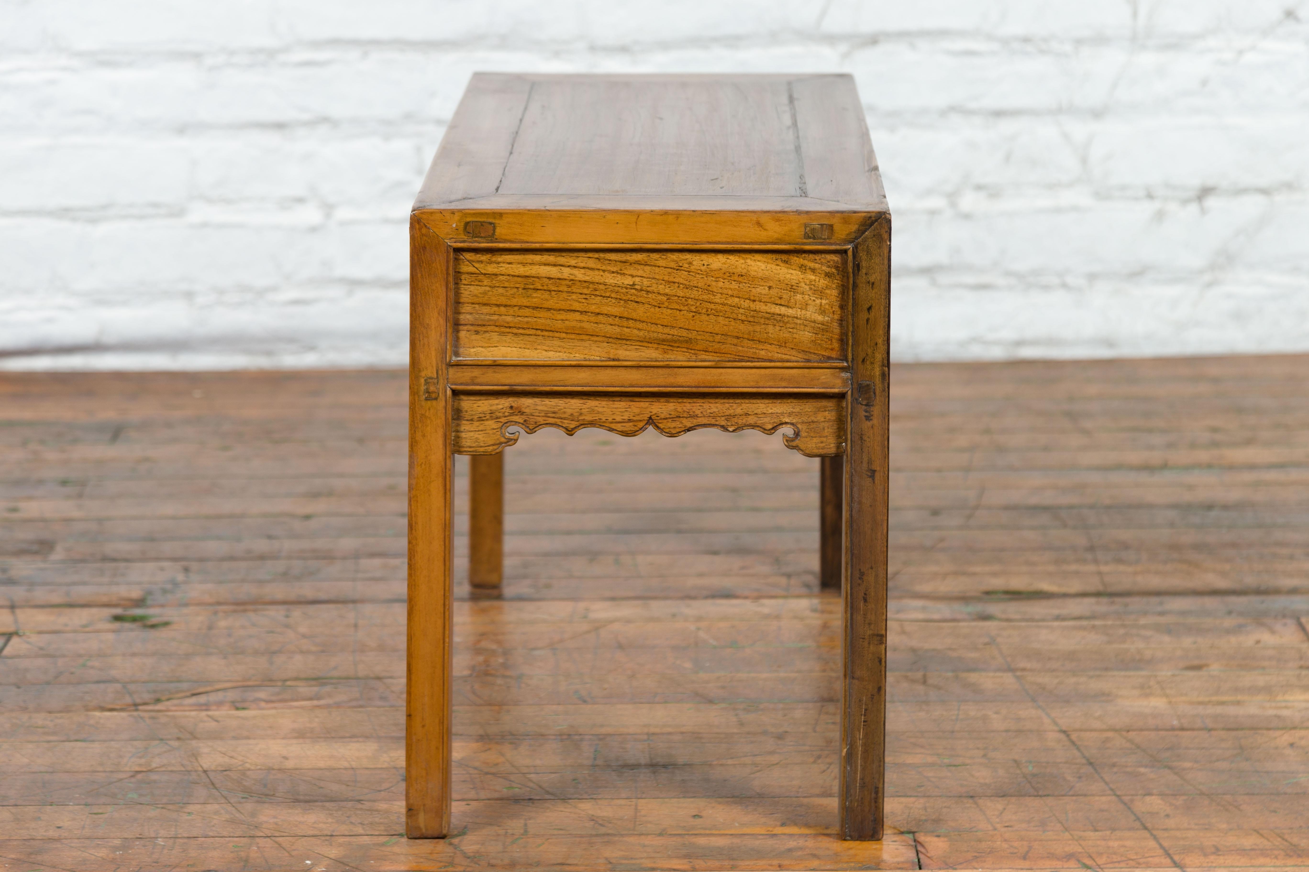 Chinese Late Qing Dynasty Elm Desk with Two Drawers and Ornate Brass Hardware For Sale 12