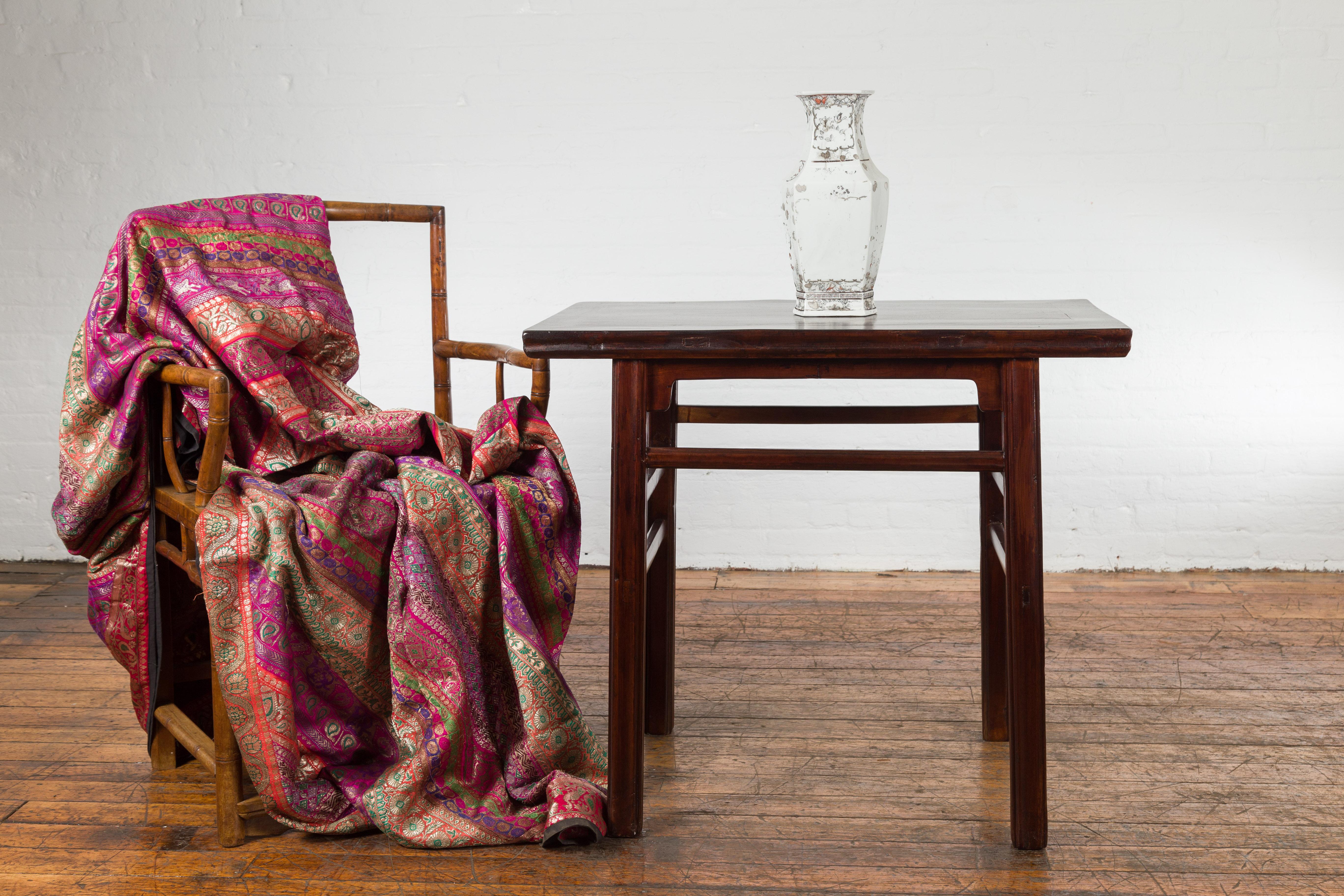 Carved Late Qing Dynasty Elm Scholar's Table with Custom Lacquer Finish