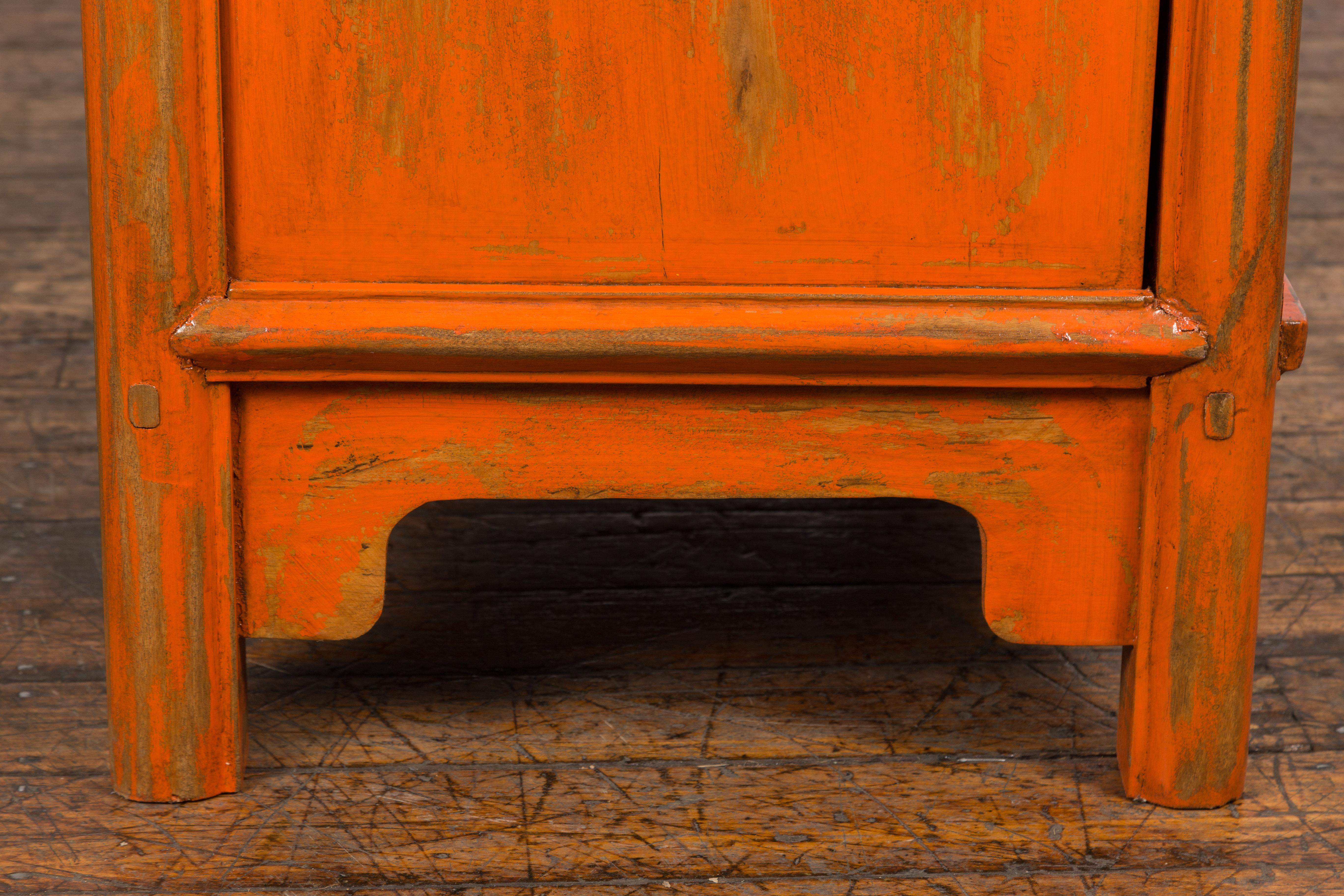 Chinese Late Qing Dynasty Elm Side Cabinet with Custom Orange Lacquer For Sale 10
