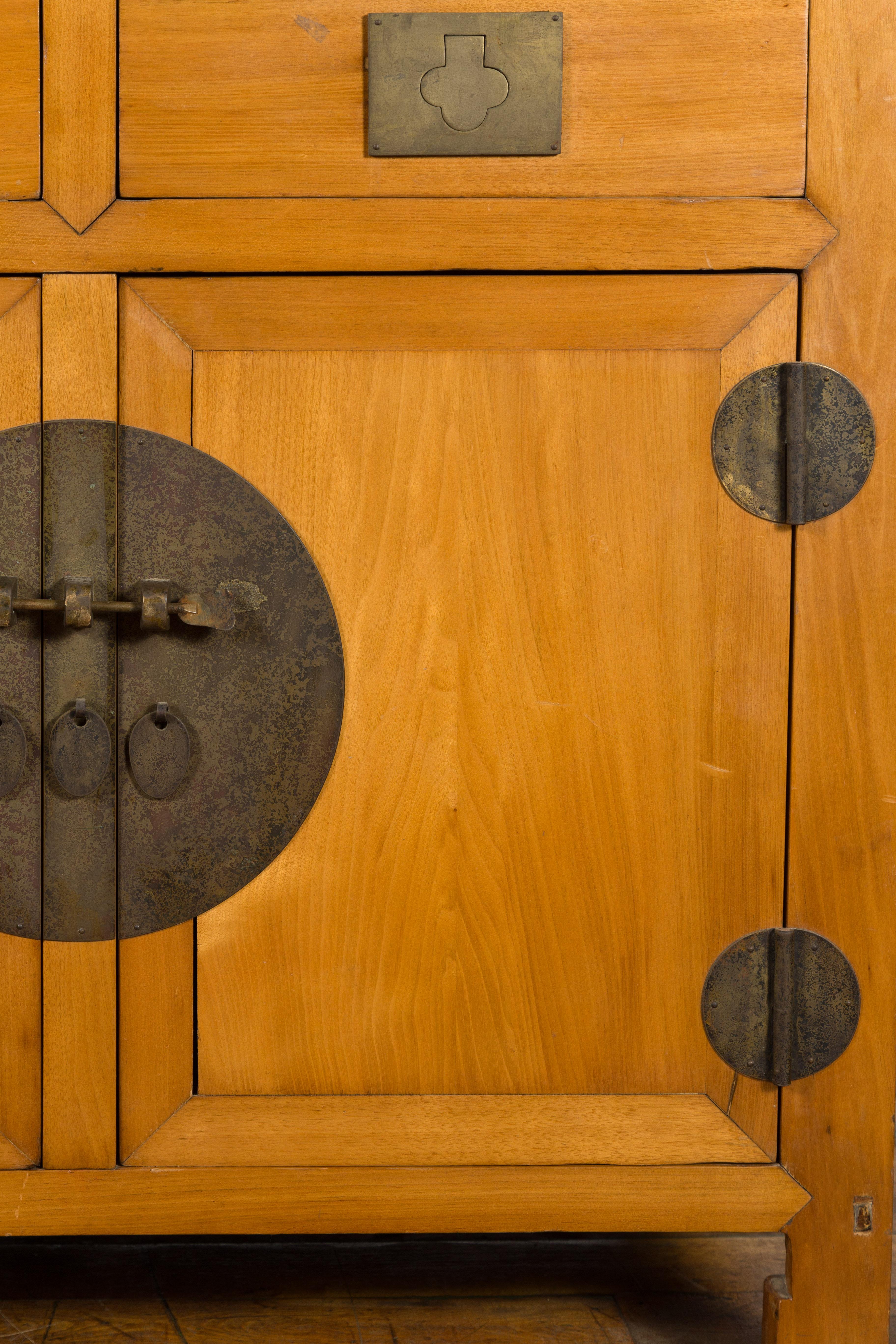 Chinese Late Qing Dynasty Elmwood and Brass Cabinet with Drawers and Doors For Sale 7