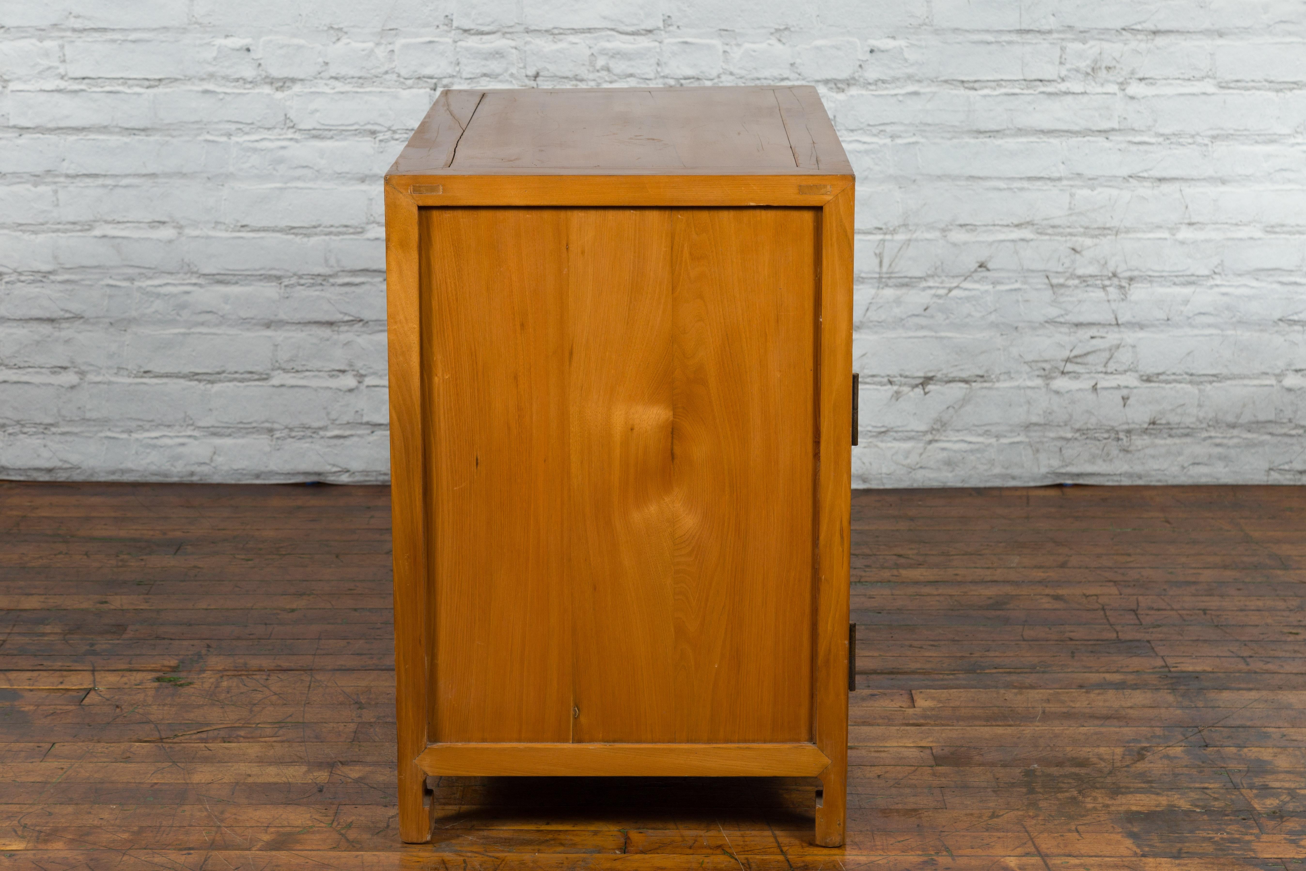 Chinese Late Qing Dynasty Elmwood and Brass Cabinet with Drawers and Doors For Sale 11