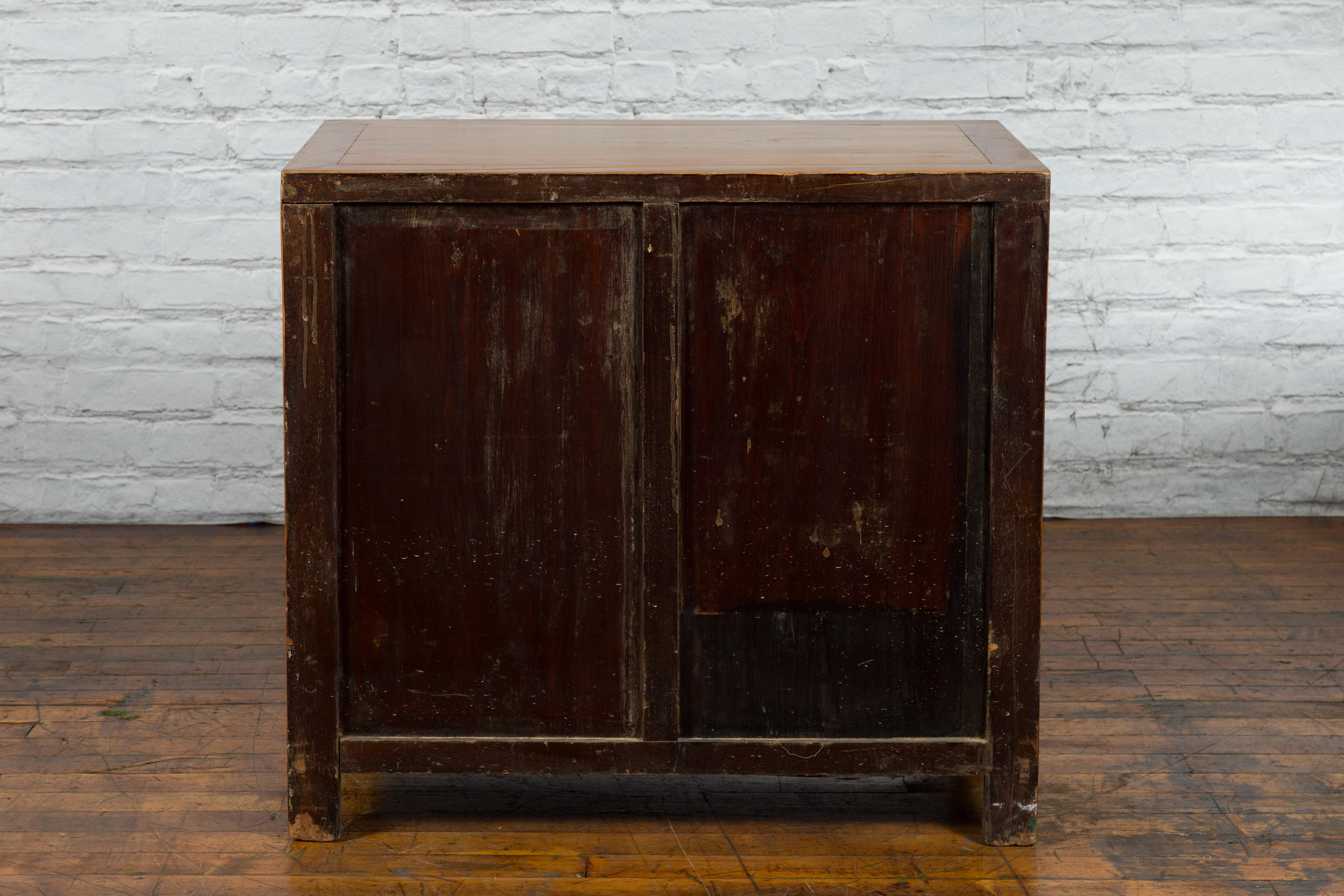 Chinese Late Qing Dynasty Elmwood and Brass Cabinet with Drawers and Doors For Sale 12