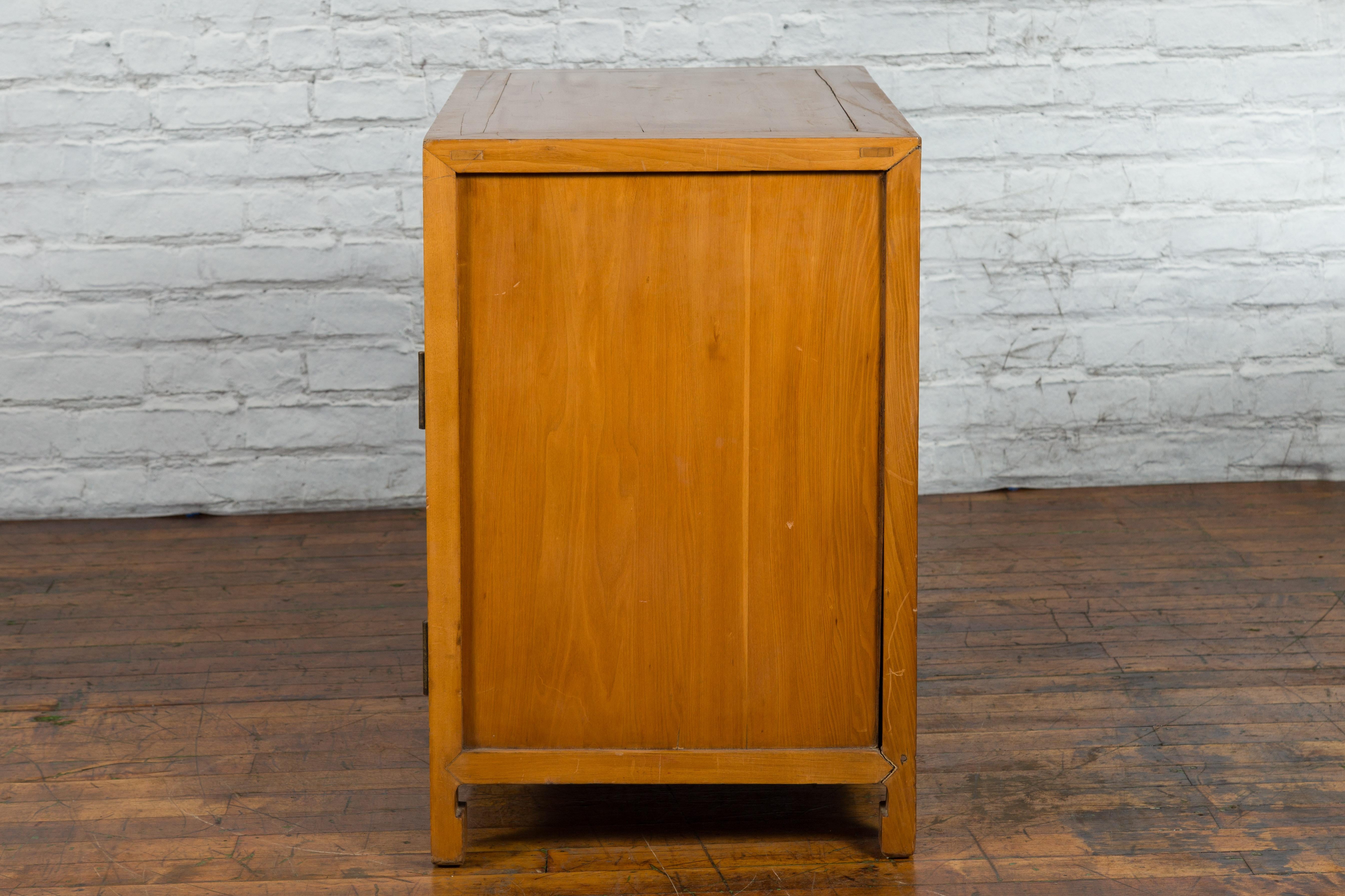 Chinese Late Qing Dynasty Elmwood and Brass Cabinet with Drawers and Doors For Sale 13