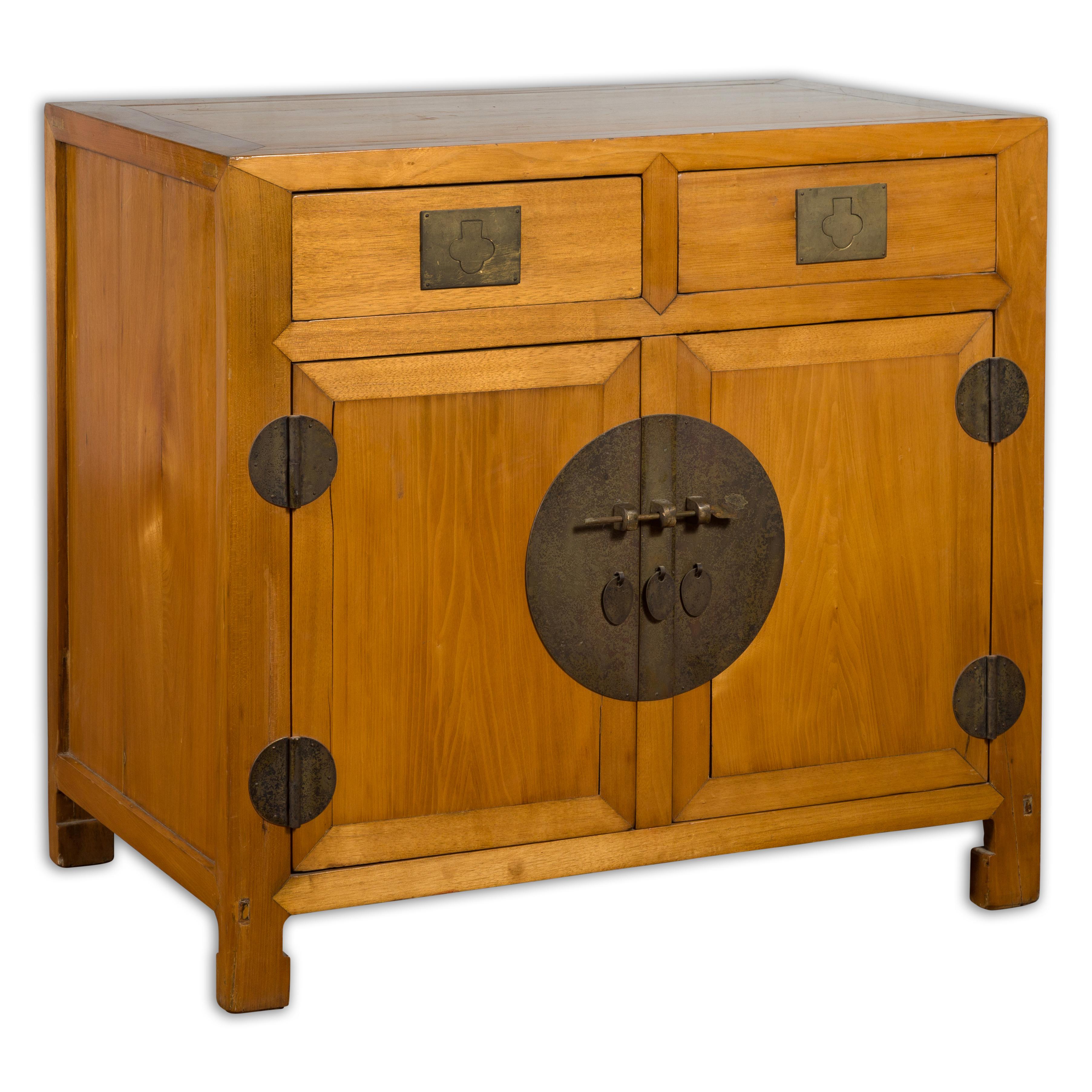 Late Qing Dynasty Elmwood and Brass Cabinet with Drawers and Doors For Sale 13