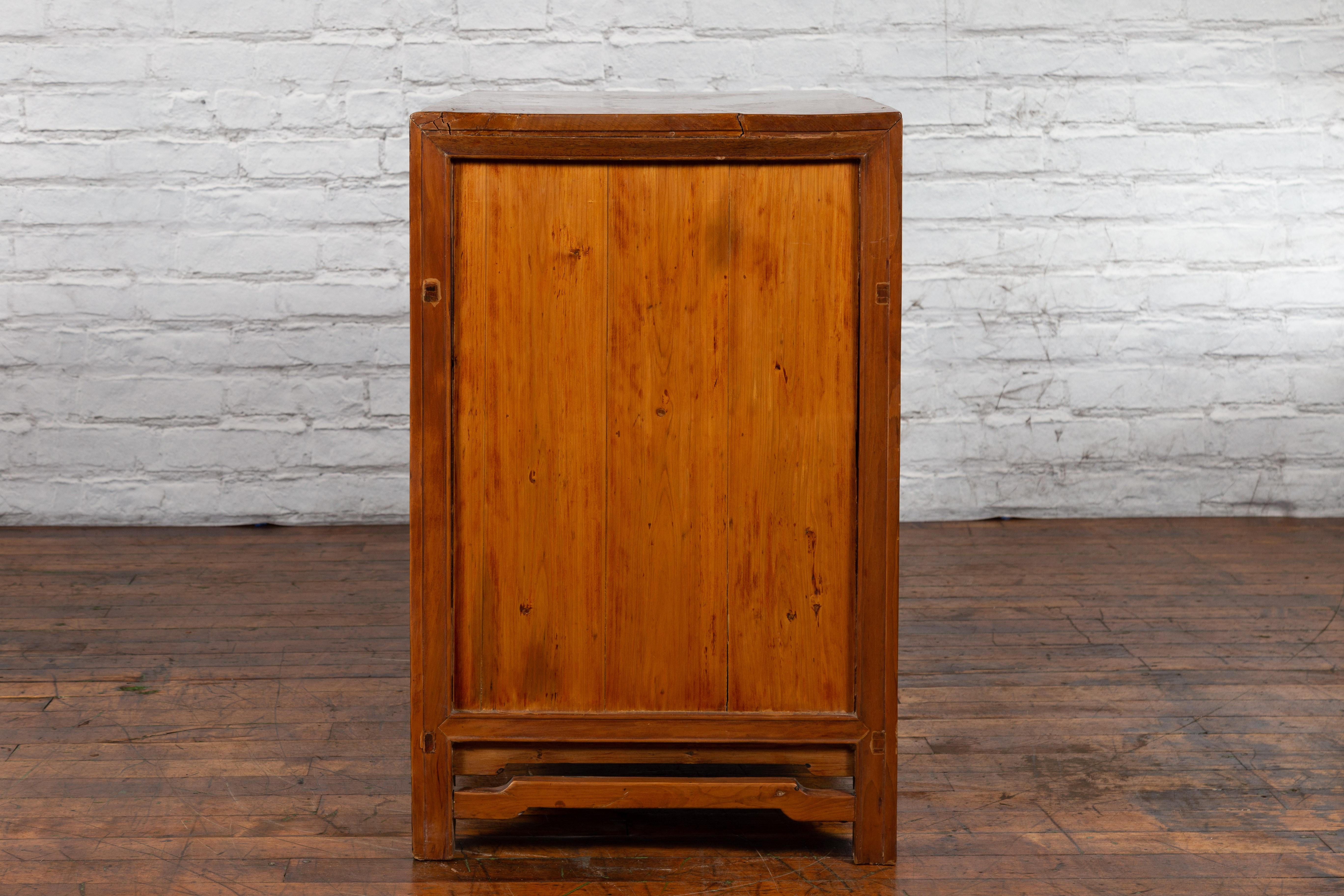 Chinese Late Qing Dynasty Elmwood Cabinet with Five Drawers over Two Doors For Sale 10