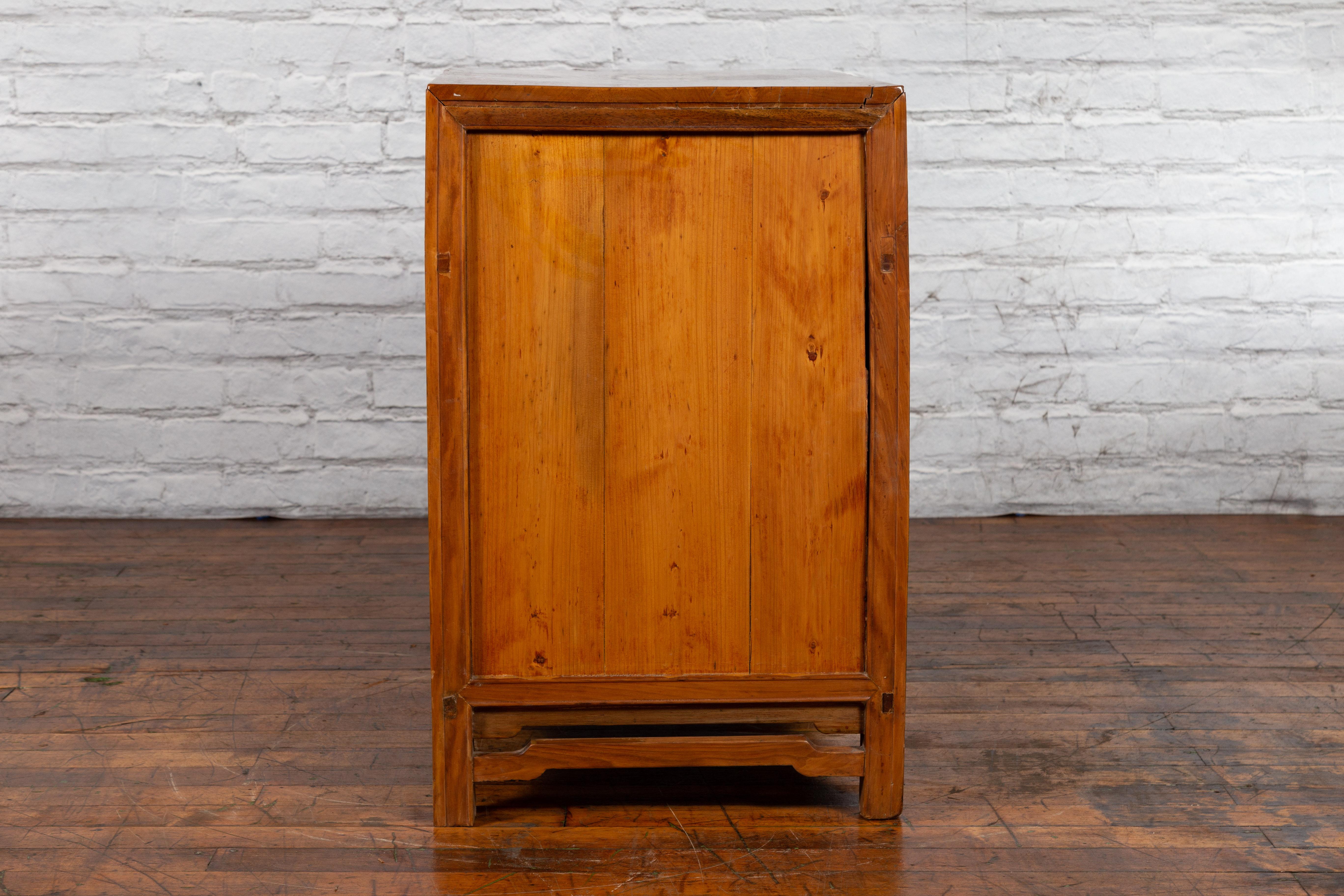 Chinese Late Qing Dynasty Elmwood Cabinet with Five Drawers over Two Doors For Sale 12