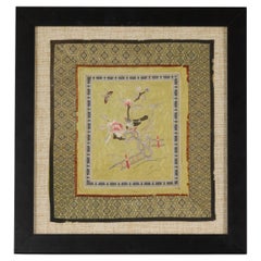 Chinese Late Qing Dynasty Embroidered Silk Fabric with Bird in Custom Frame