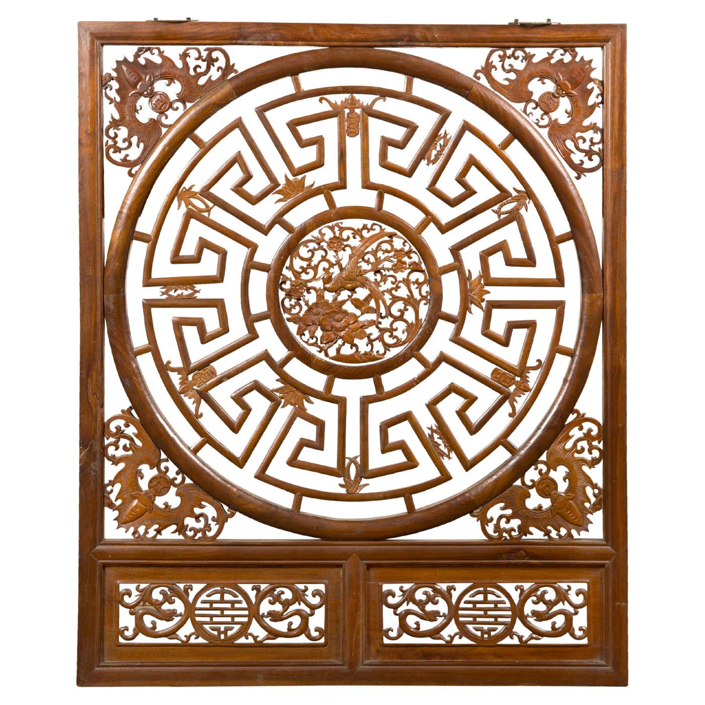 Chinese Late Qing Dynasty Fretwork Panel with Phoenix, Bats and ...