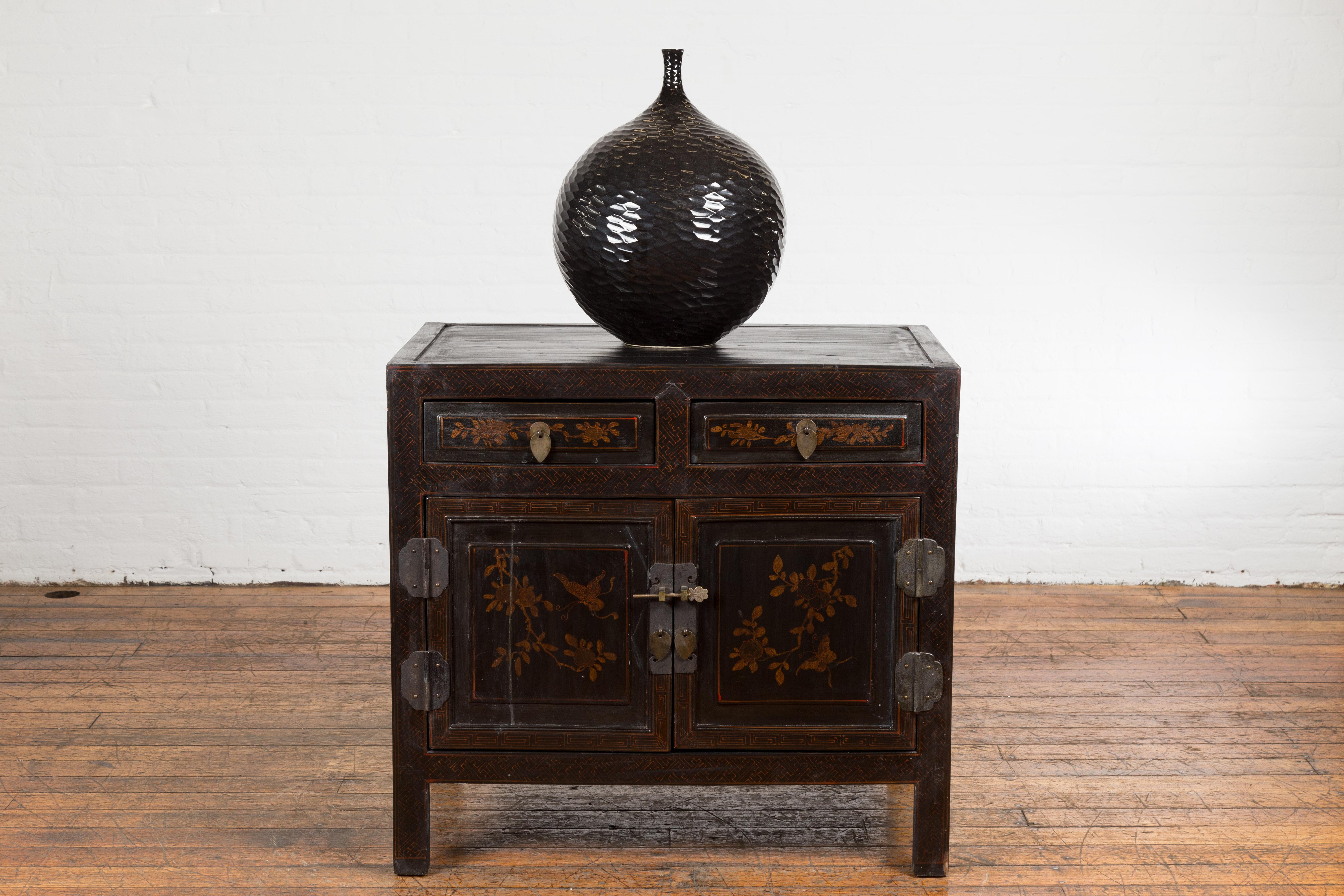 Qing Antique Side Cabinet with Drawers, Shelf & Butterfly Key For Sale
