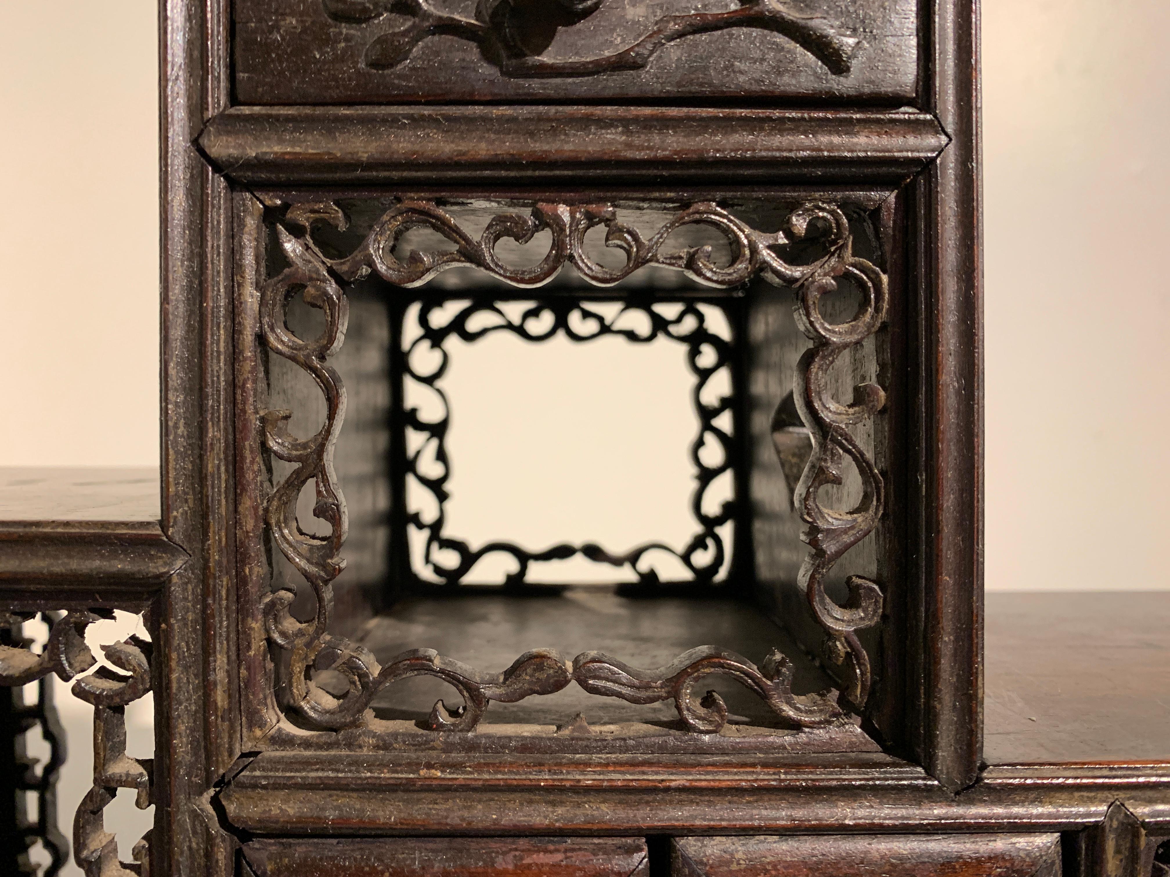 Chinese Late Qing Dynasty Hardwood Miniature Display Cabinet, Doubaoge 8