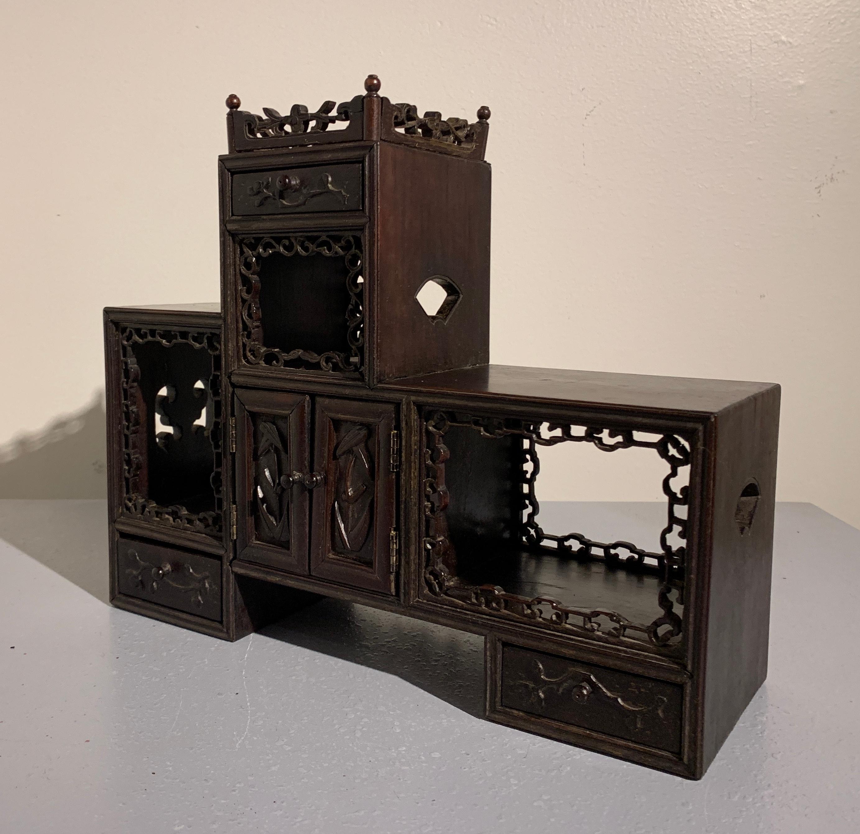 Joinery Chinese Late Qing Dynasty Hardwood Miniature Display Cabinet, Doubaoge