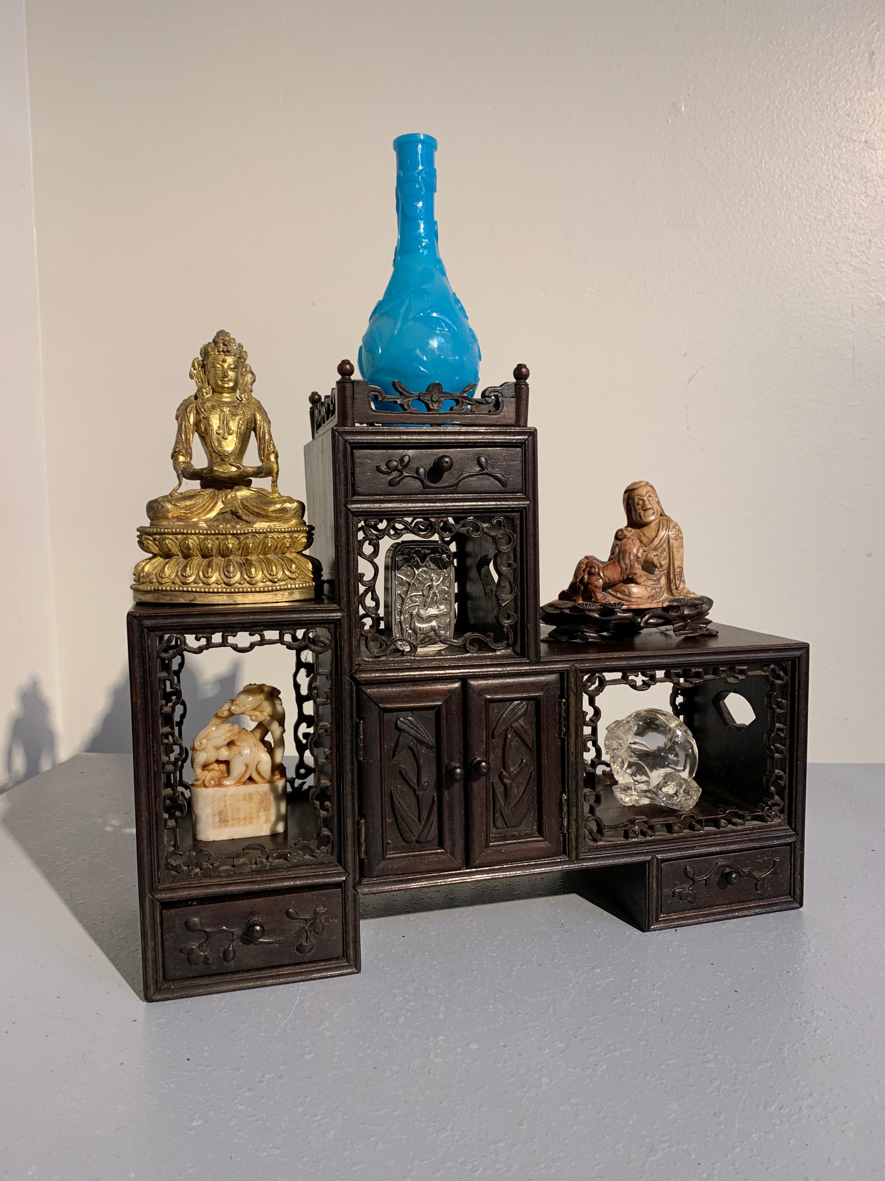 Chinese Late Qing Dynasty Hardwood Miniature Display Cabinet, Doubaoge 1