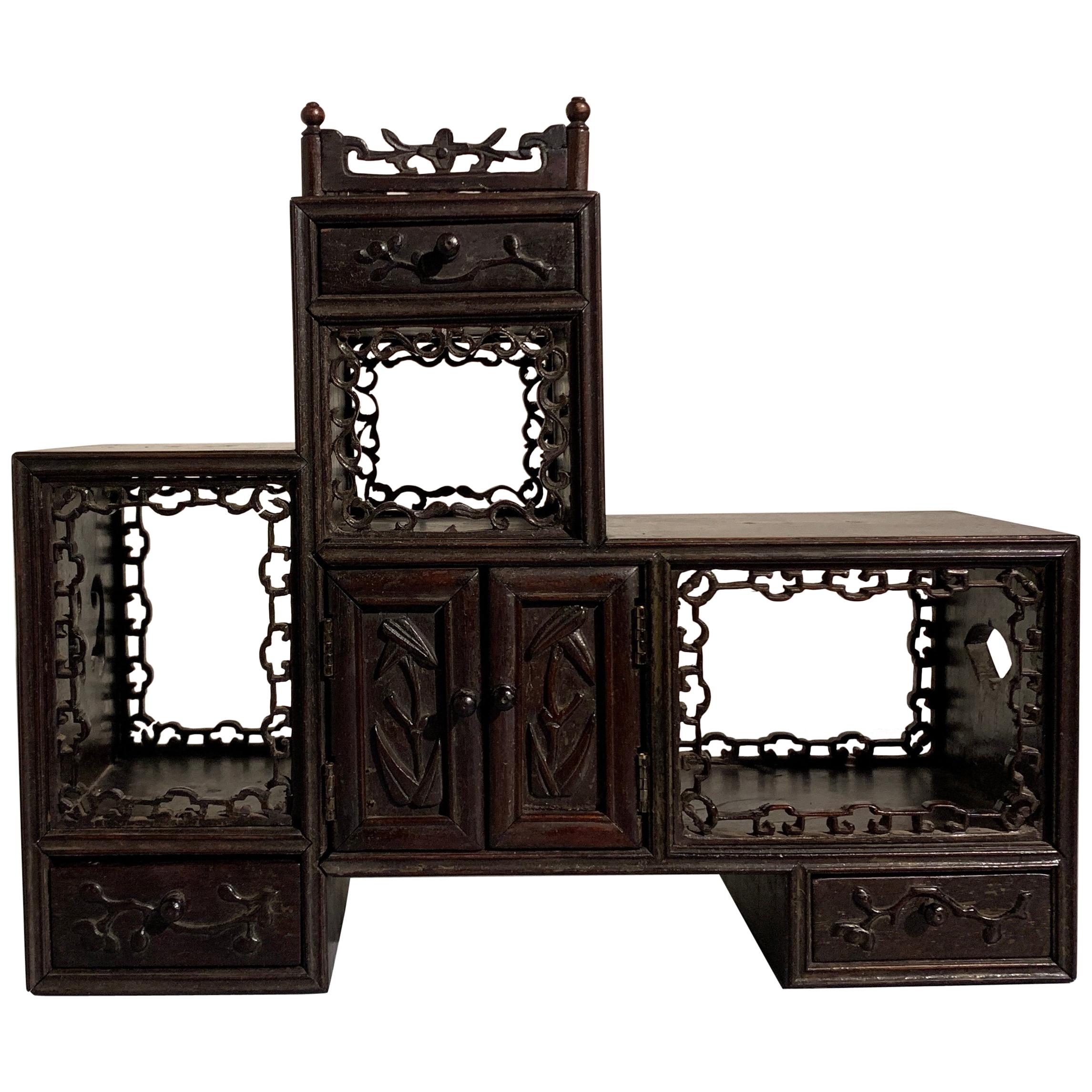 Chinese Late Qing Dynasty Hardwood Miniature Display Cabinet, Doubaoge