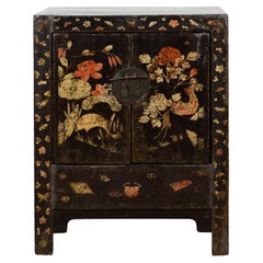 Chinese Late Qing Dynasty Lacquered Bedside Cabinet with Hand Painted Décor