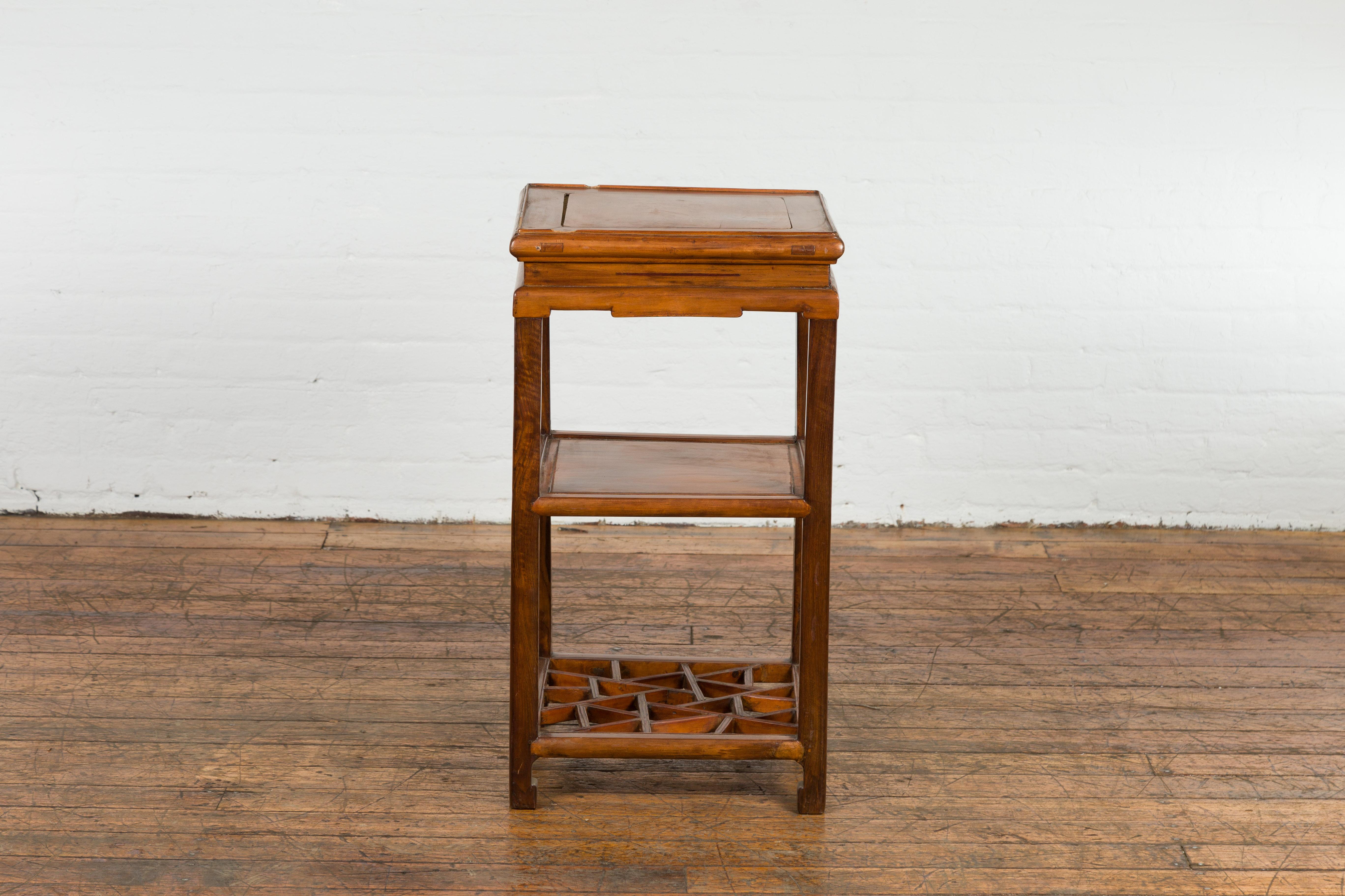 Late Qing Dynasty Side Table with Low Geometric Style Shelf For Sale 6