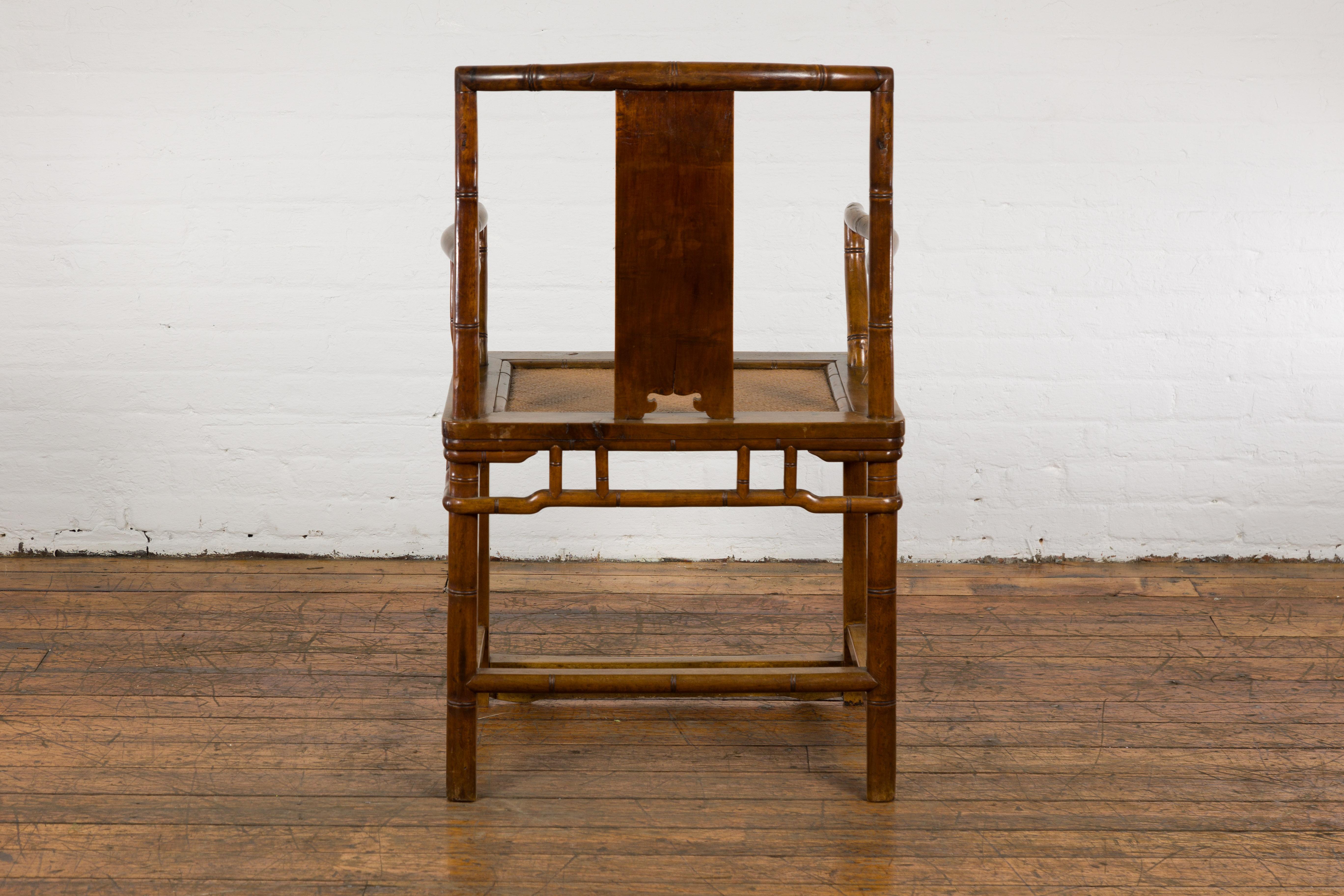 Chinese Late Qing Dynasty Period Armchair with Carved Splat and Rattan Seat For Sale 12