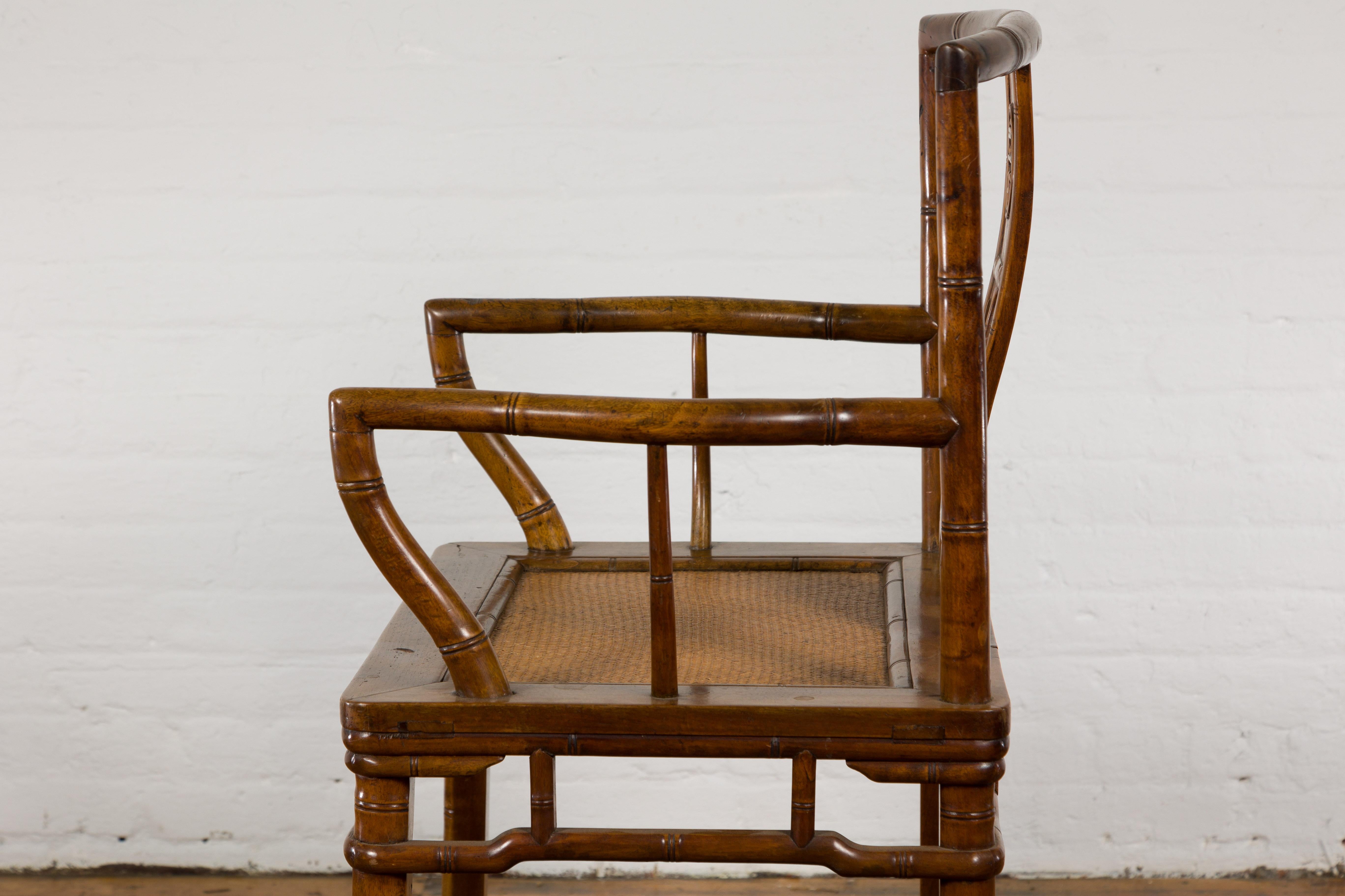 Chinese Late Qing Dynasty Period Armchair with Carved Splat and Rattan Seat For Sale 14