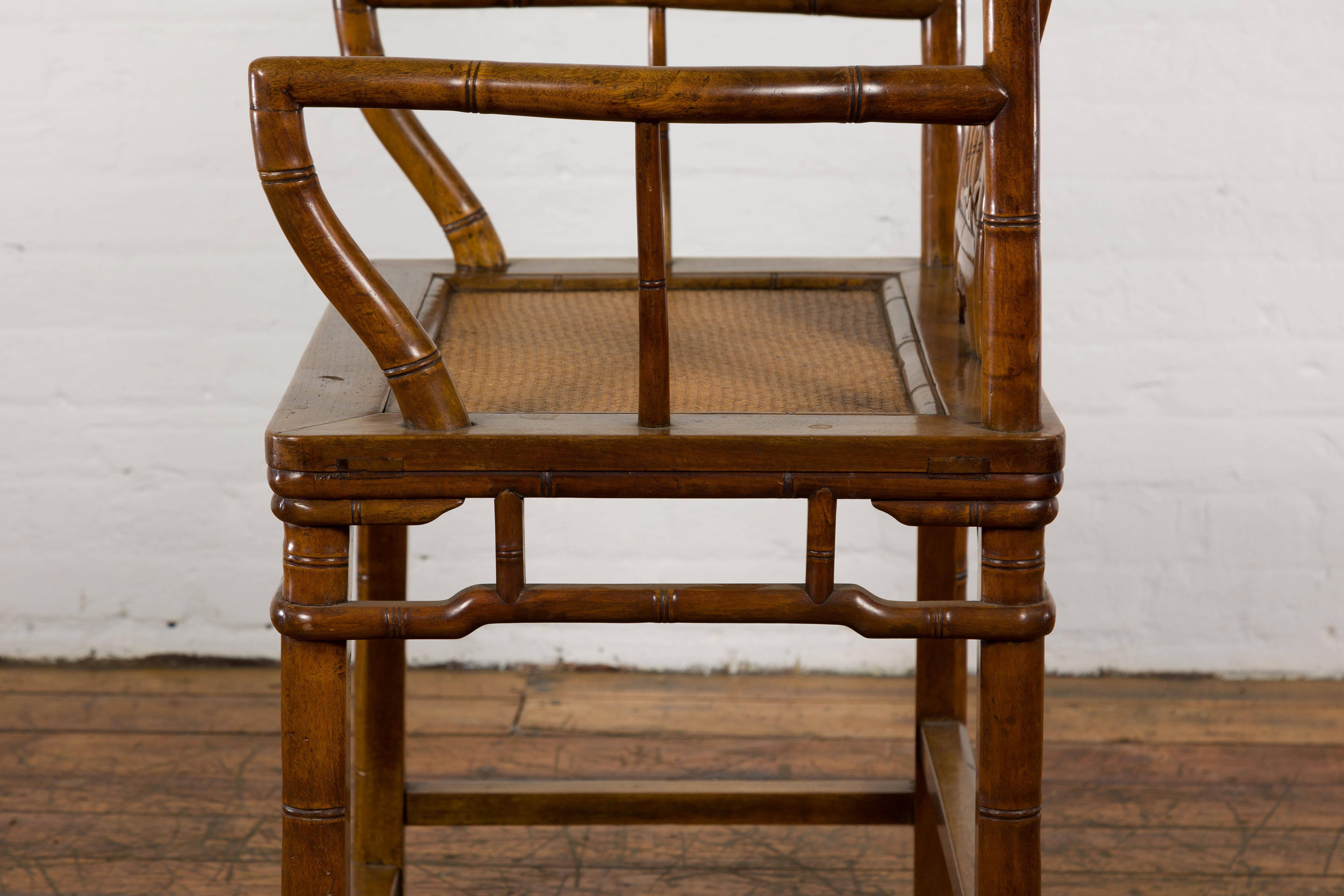 Chinese Late Qing Dynasty Period Armchair with Carved Splat and Rattan Seat For Sale 16