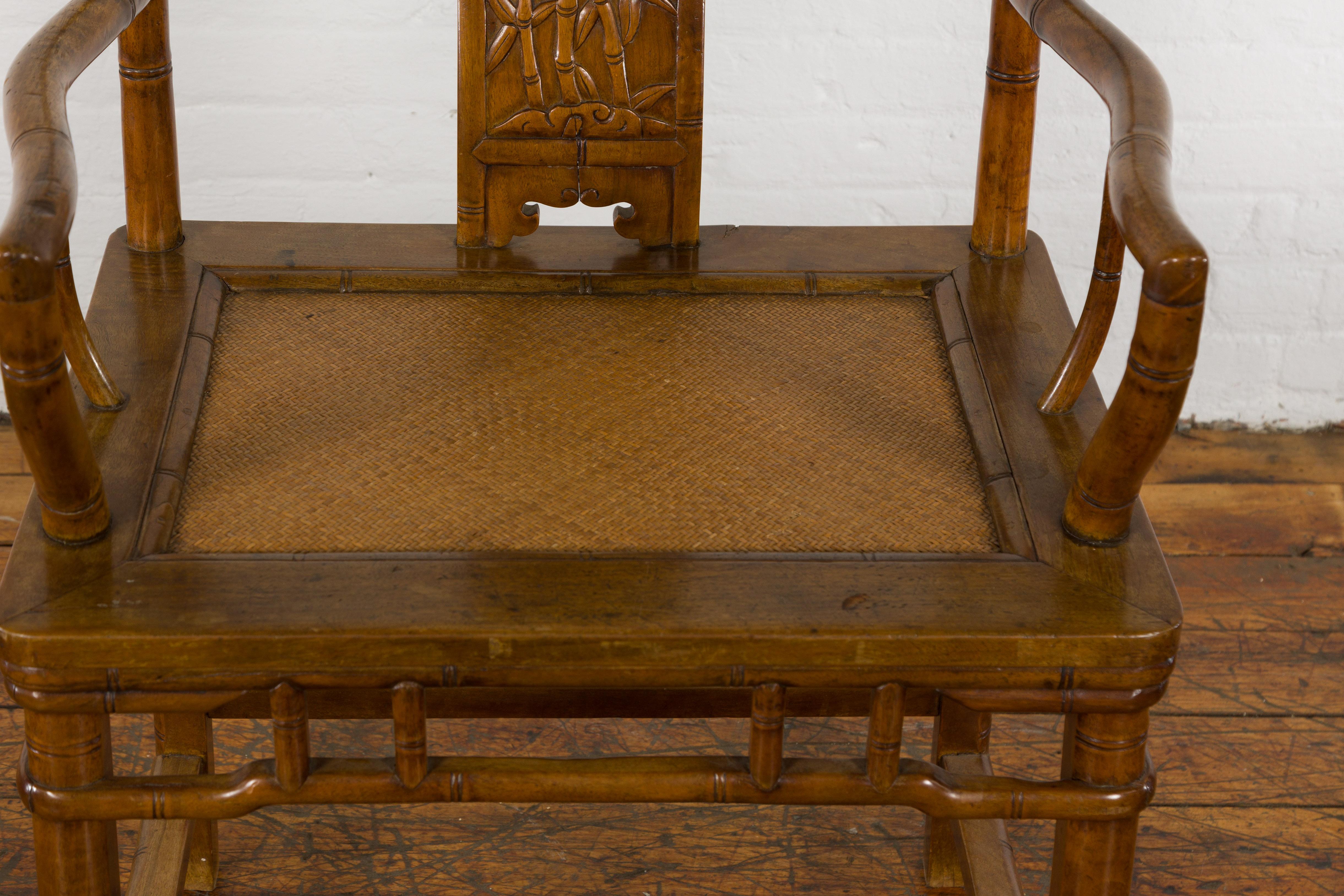 Chinese Late Qing Dynasty Period Armchair with Carved Splat and Rattan Seat For Sale 5