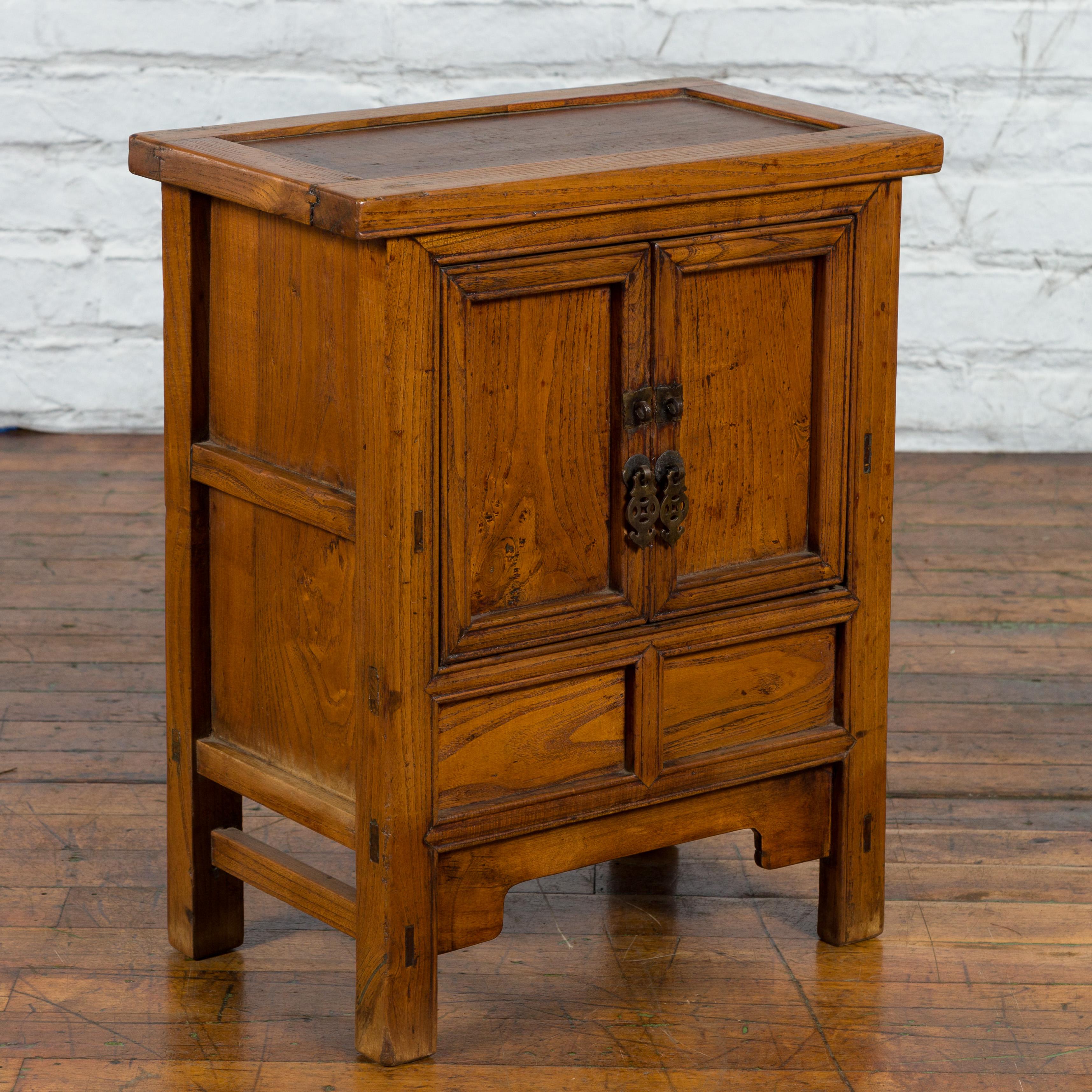 20th Century Chinese Late Qing Dynasty Period Bedside Wooden Cabinet with Two Small Doors For Sale
