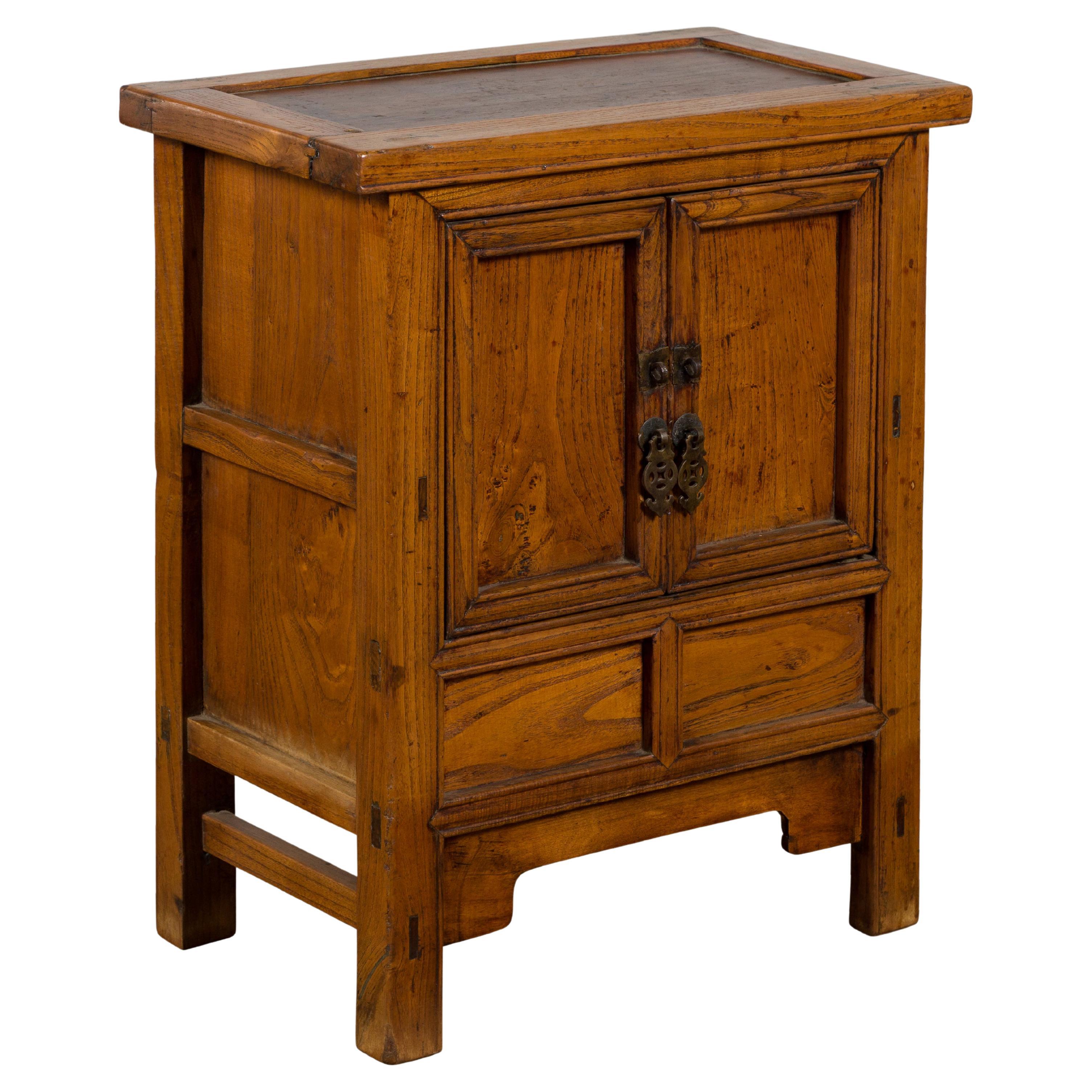 Chinese Late Qing Dynasty Period Bedside Wooden Cabinet with Two Small Doors For Sale