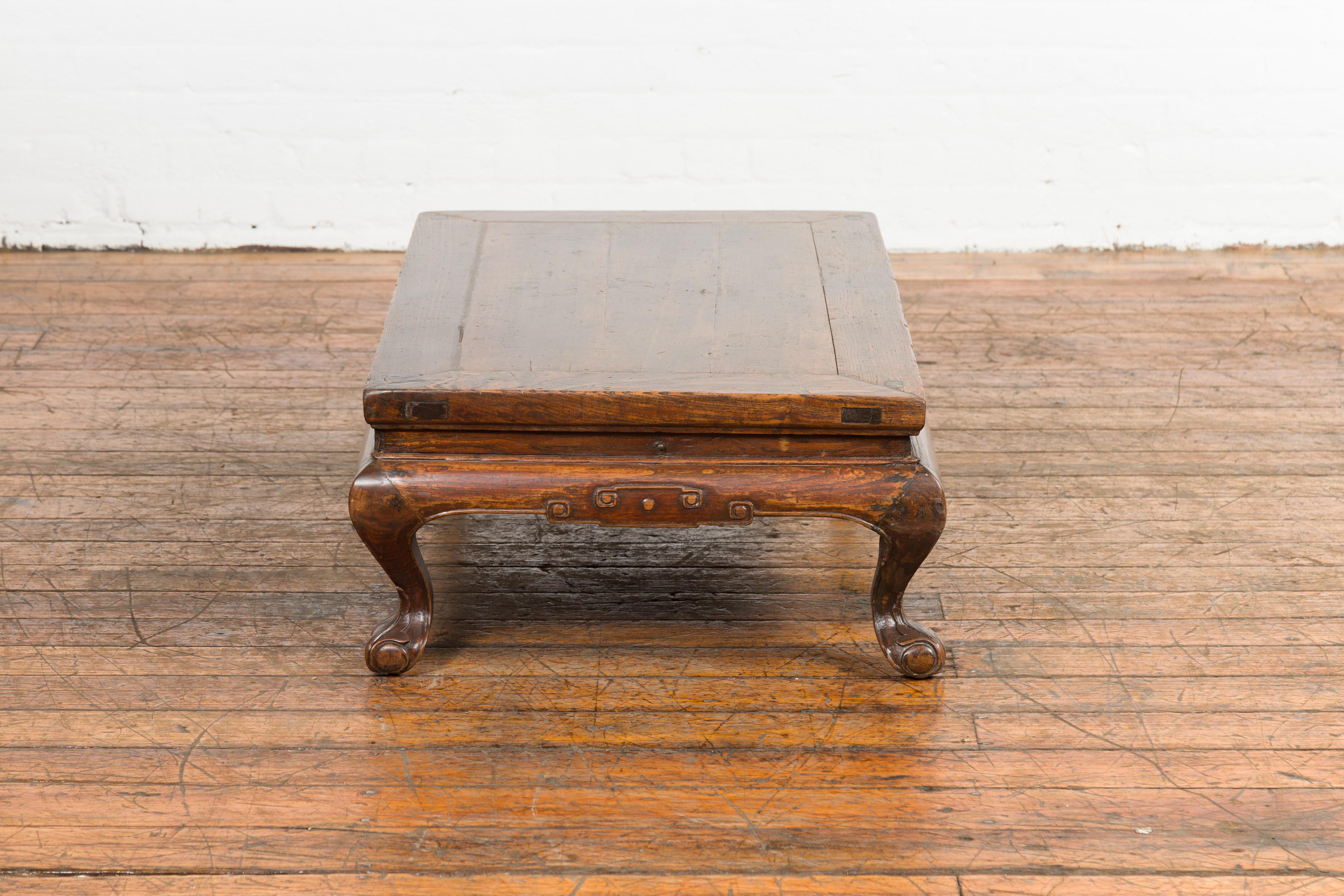 Low Rectangular Antique Coffee Table with Arched Legs For Sale 5