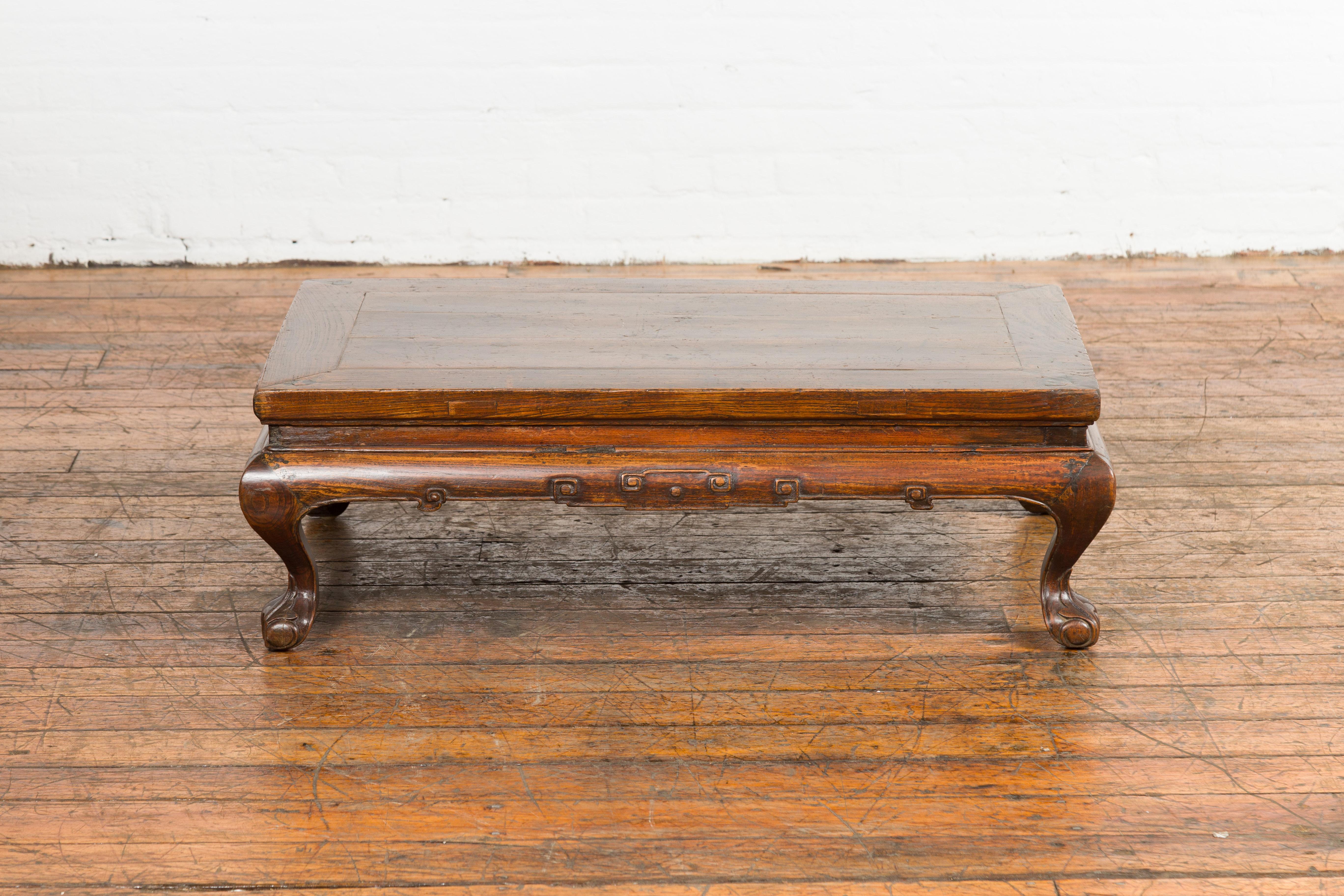 Low Rectangular Antique Coffee Table with Arched Legs For Sale 7