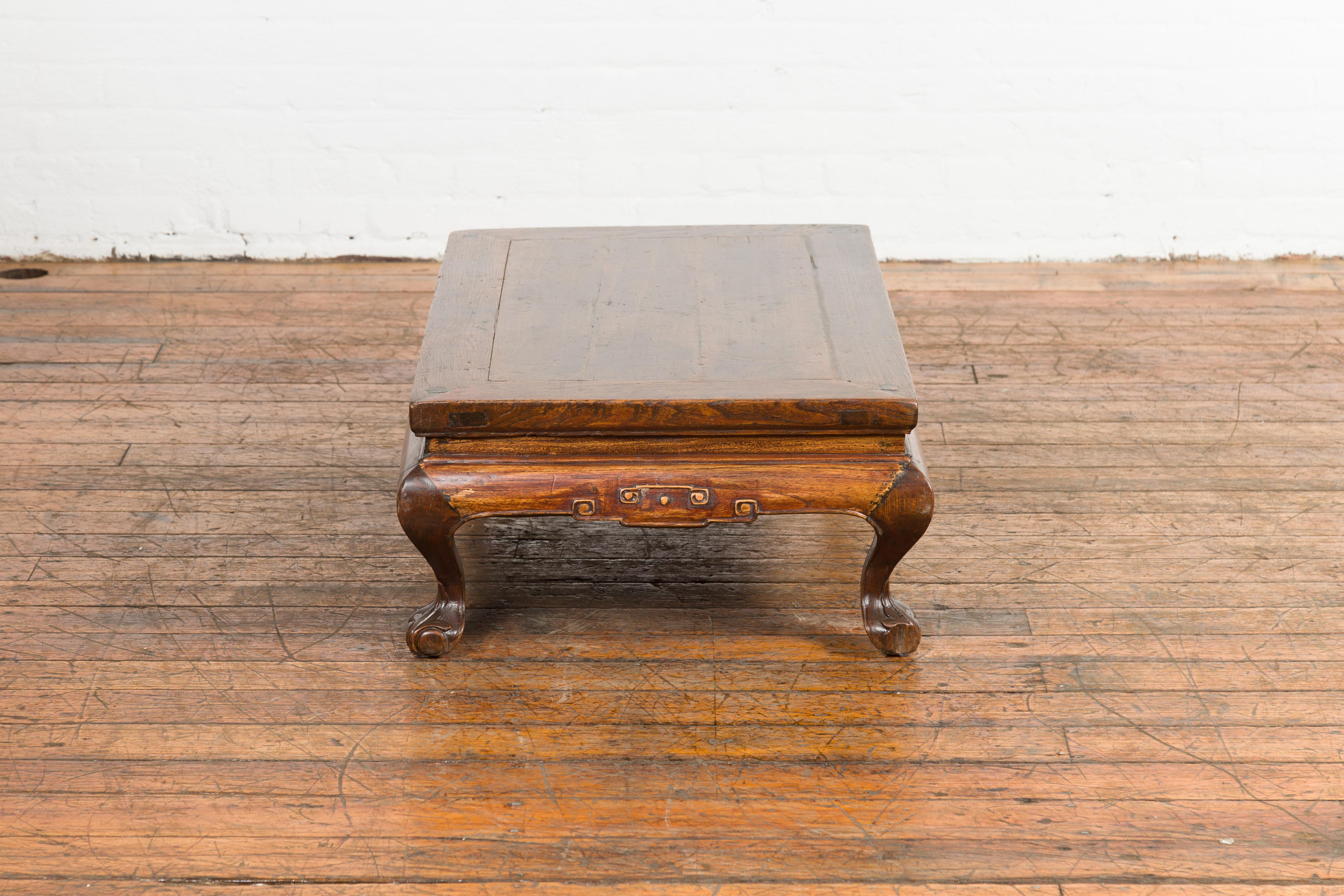 Low Rectangular Antique Coffee Table with Arched Legs For Sale 8