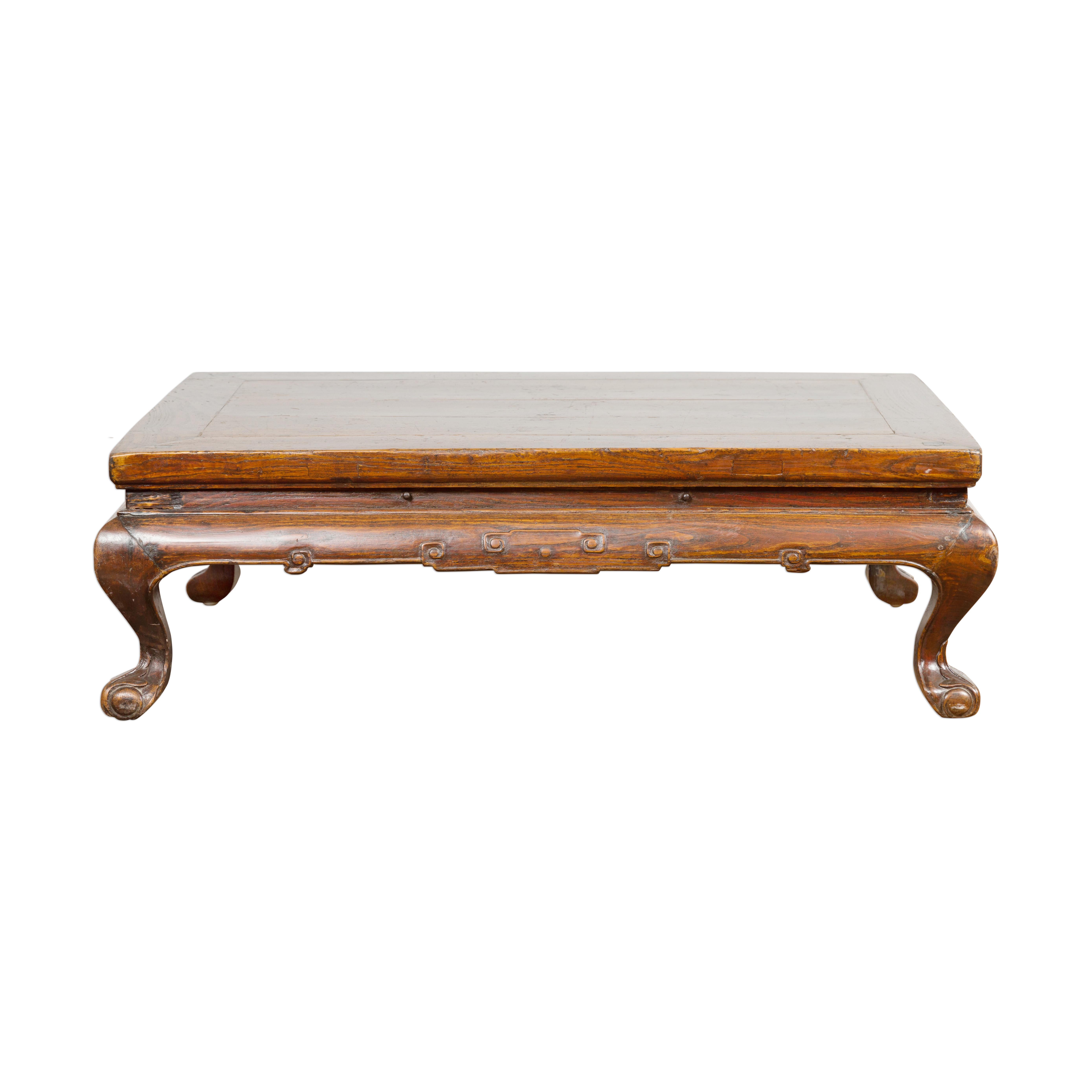 Low Rectangular Antique Coffee Table with Arched Legs For Sale 9