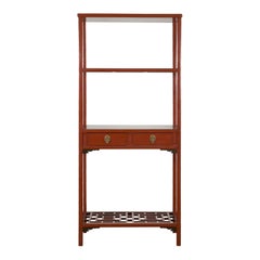 Late Qing Dynasty Red Open Bookshelf with Drawers and Fretwork Shelf