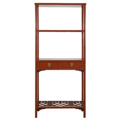 Chinese Late Qing Dynasty Period Open Bookshelf with Drawers and Fretwork Shelf