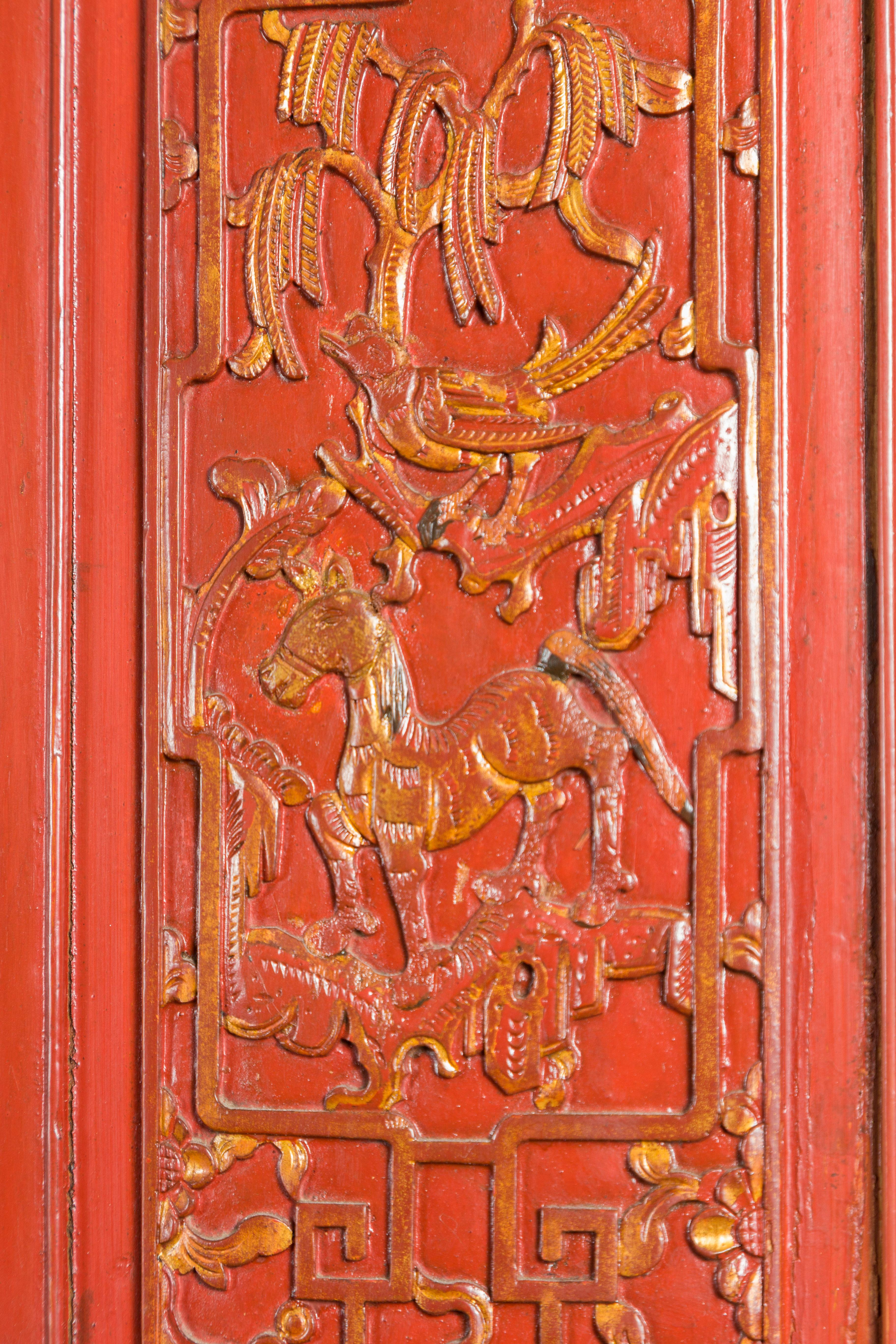 Late Qing Dynasty  Red Lacquer Cabinet with Butterfly Hardware For Sale 5