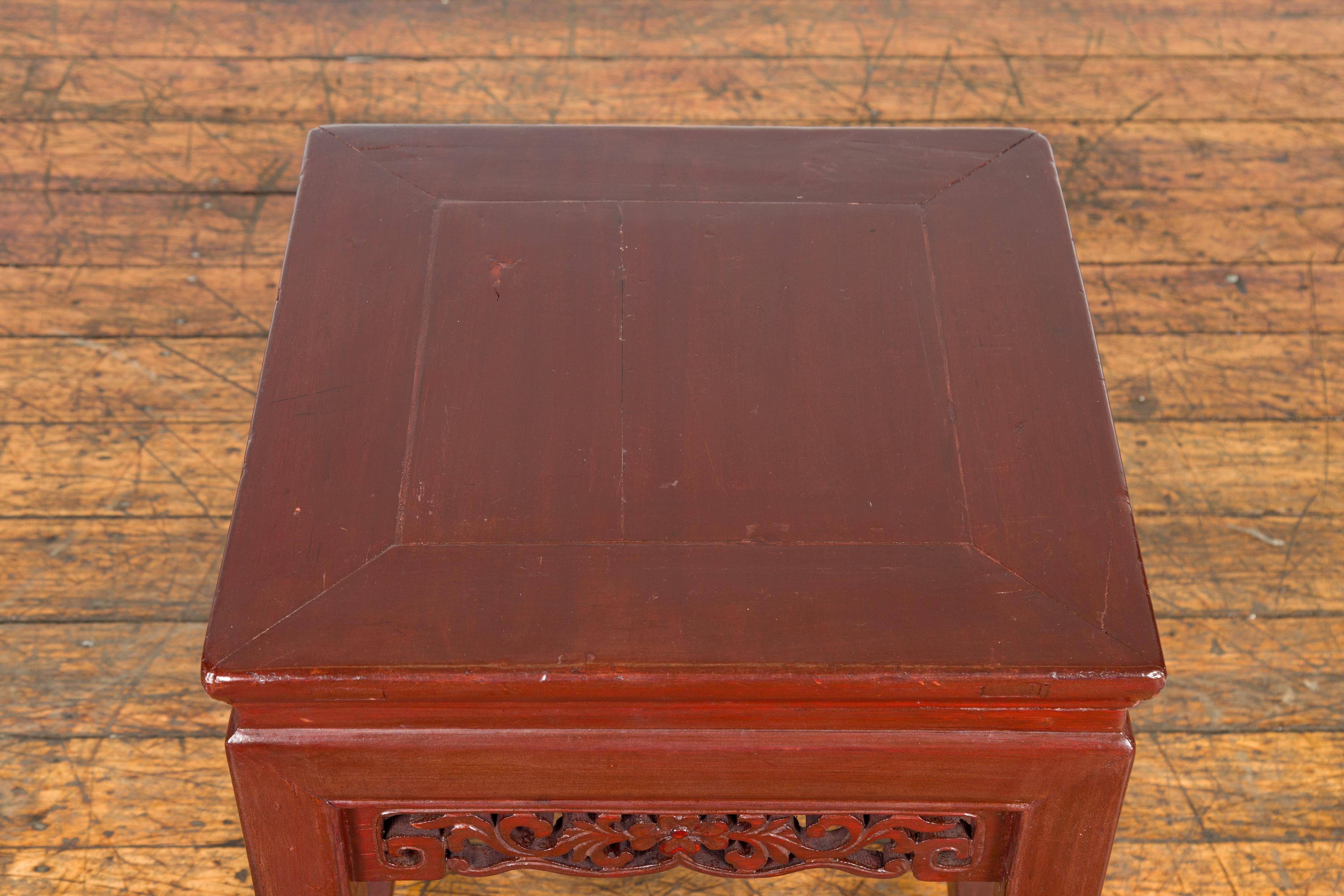 Chinese Late Qing Dynasty Period Red Lacquer Carved Side Table or Stool For Sale 10