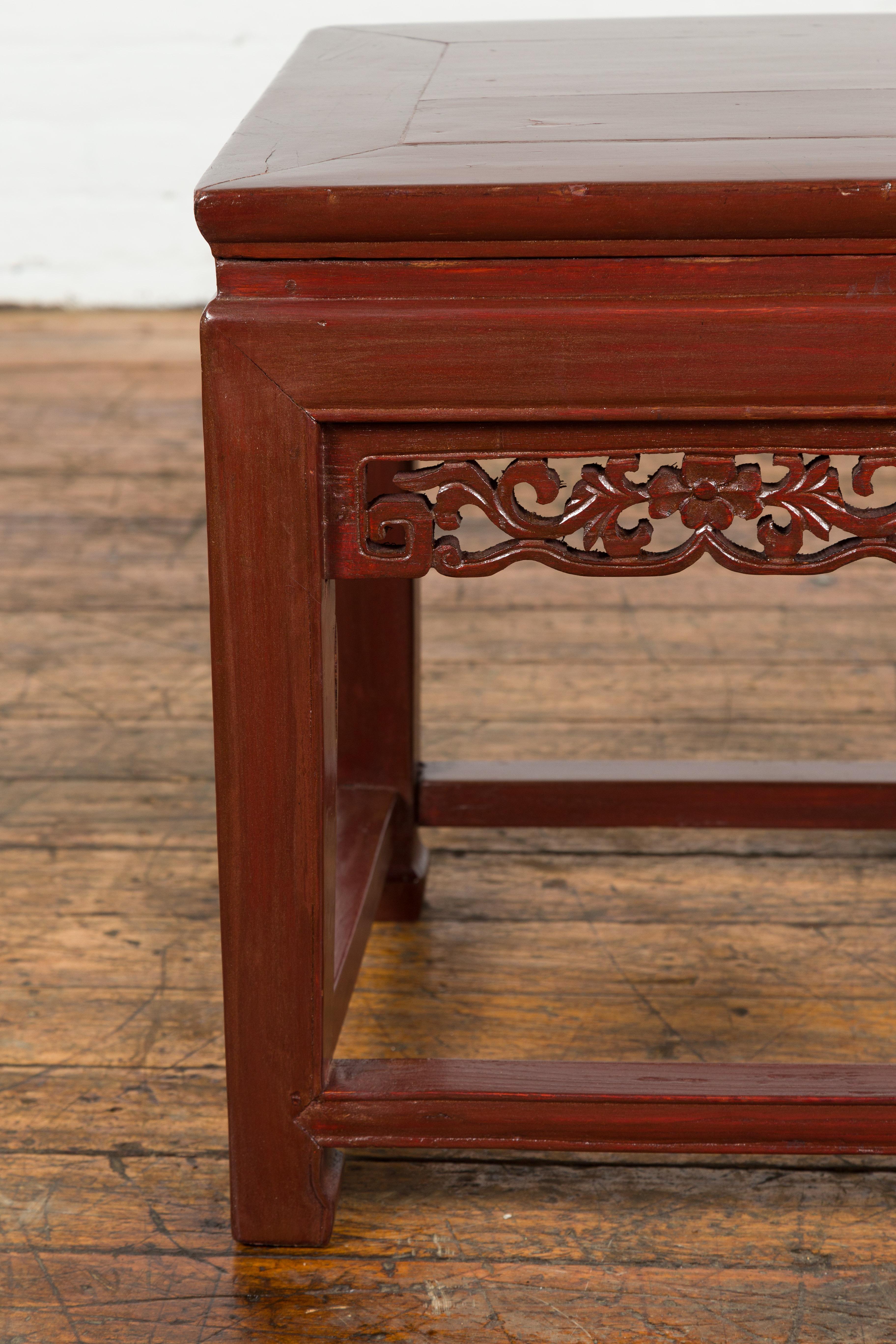 Chinese Late Qing Dynasty Period Red Lacquer Carved Side Table or Stool For Sale 4