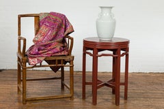 Chinese Late Qing Dynasty Period Red Lacquer Round Top Pedestal Flower Stand