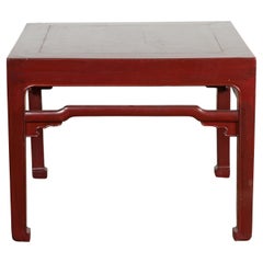 Chinese Late Qing Dynasty Period Red Lacquered Low Table with Horsehoof Feet