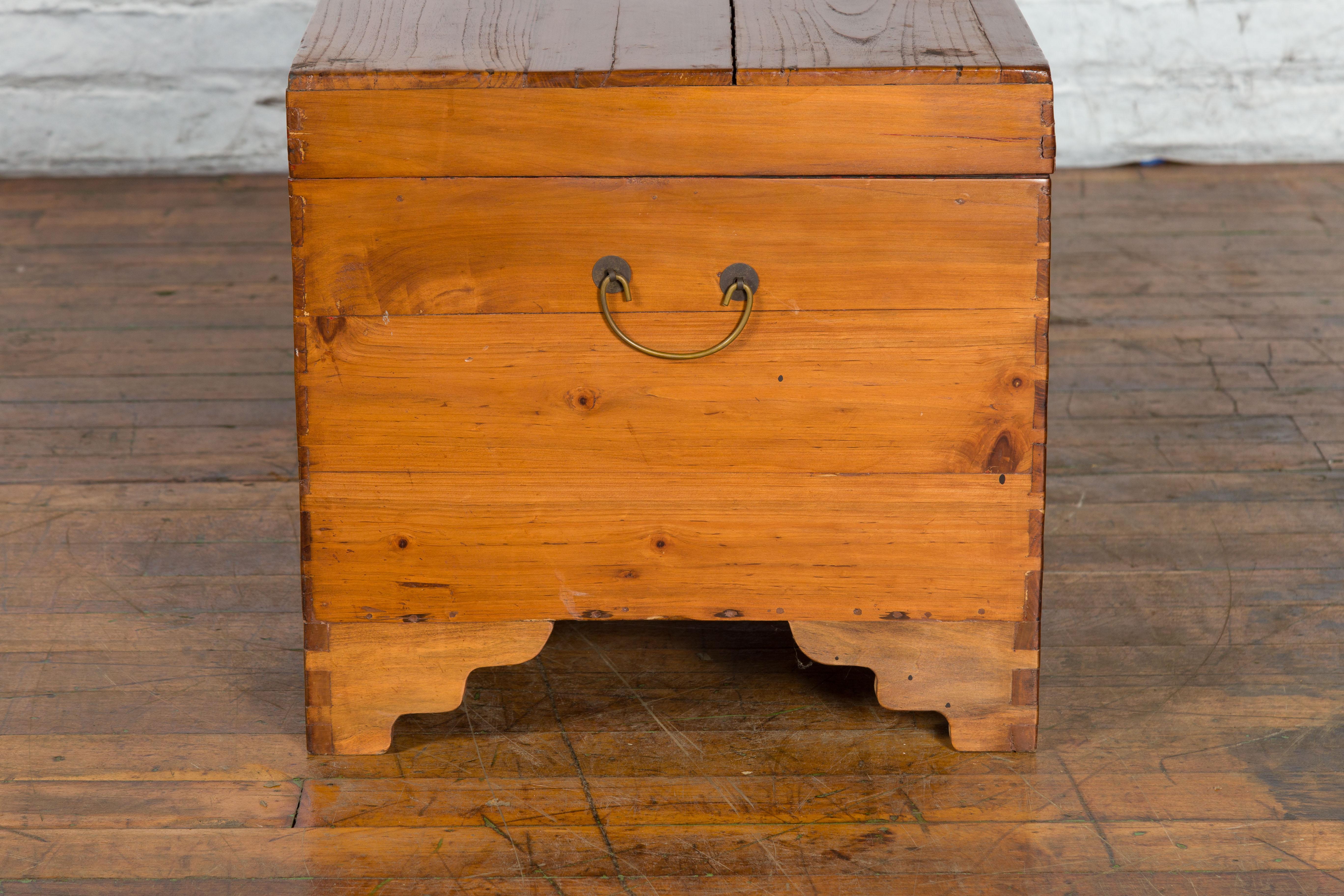 Chinese Late Qing Dynasty Pine Chest with Brass Hardware and Bracket Feet For Sale 10