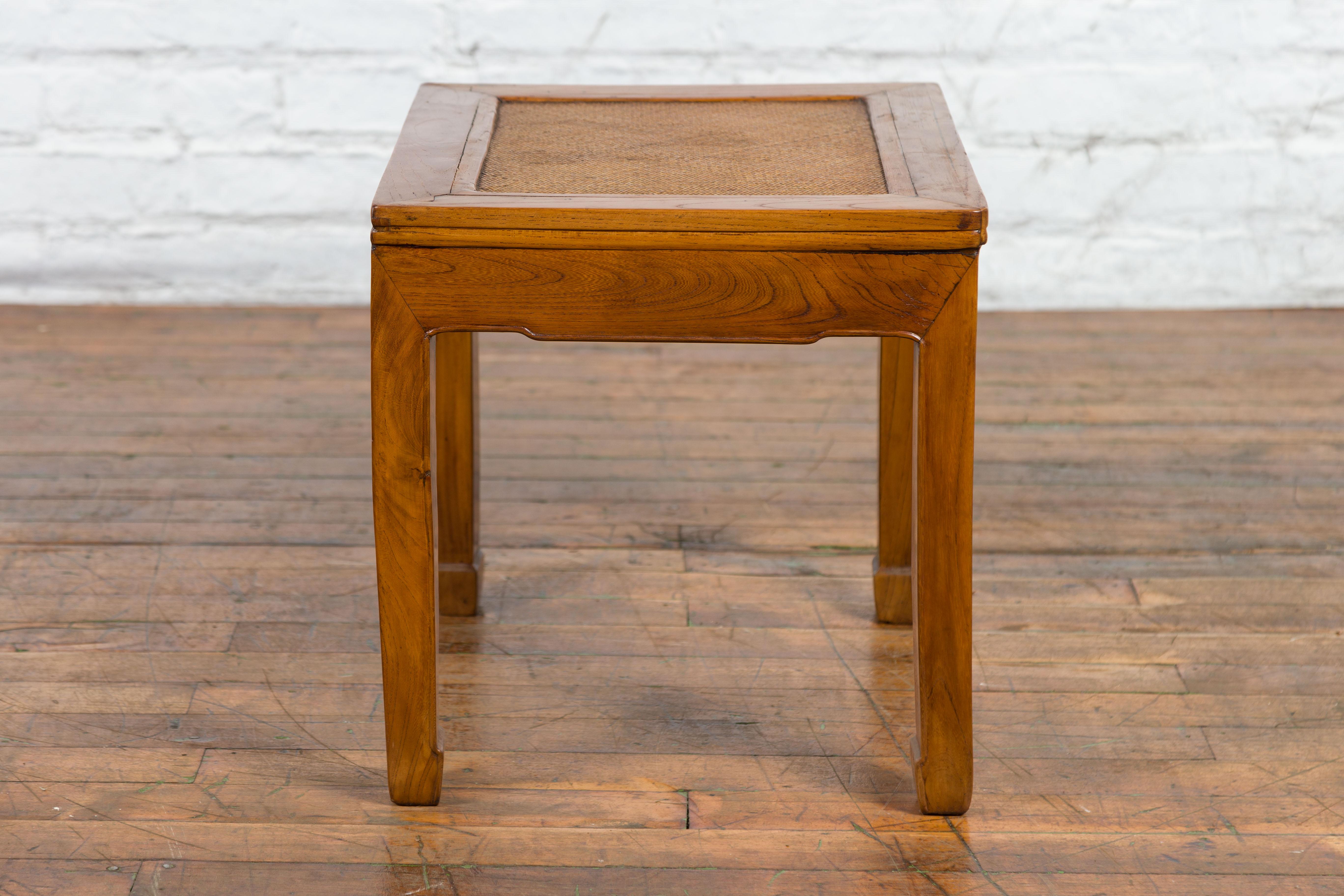 Chinese Late Qing Dynasty Side Table with Woven Rattan Top and Horse Hoof Feet For Sale 10