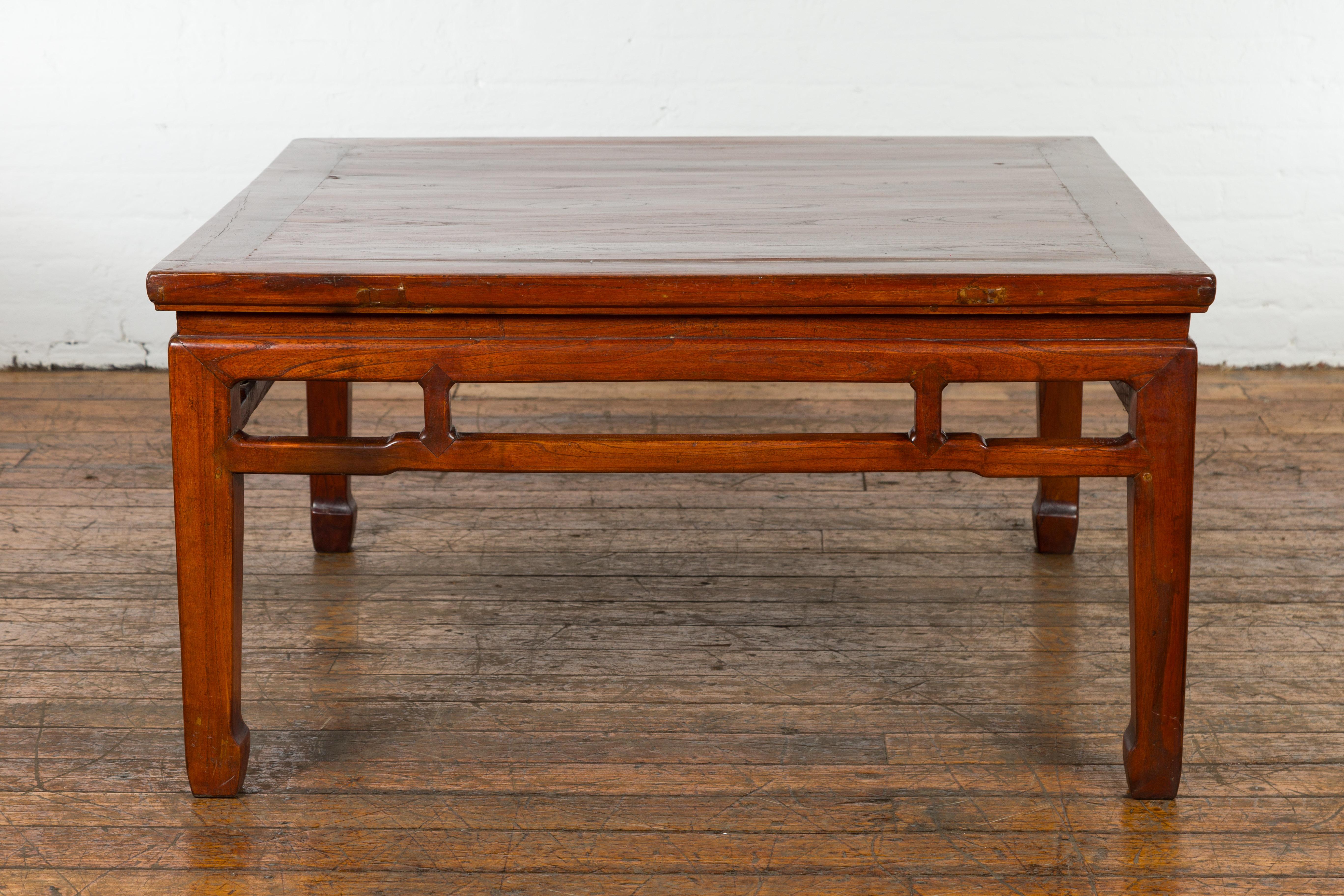 Qing Rich Brown Square Shaped Coffee Table with Spacious Top For Sale