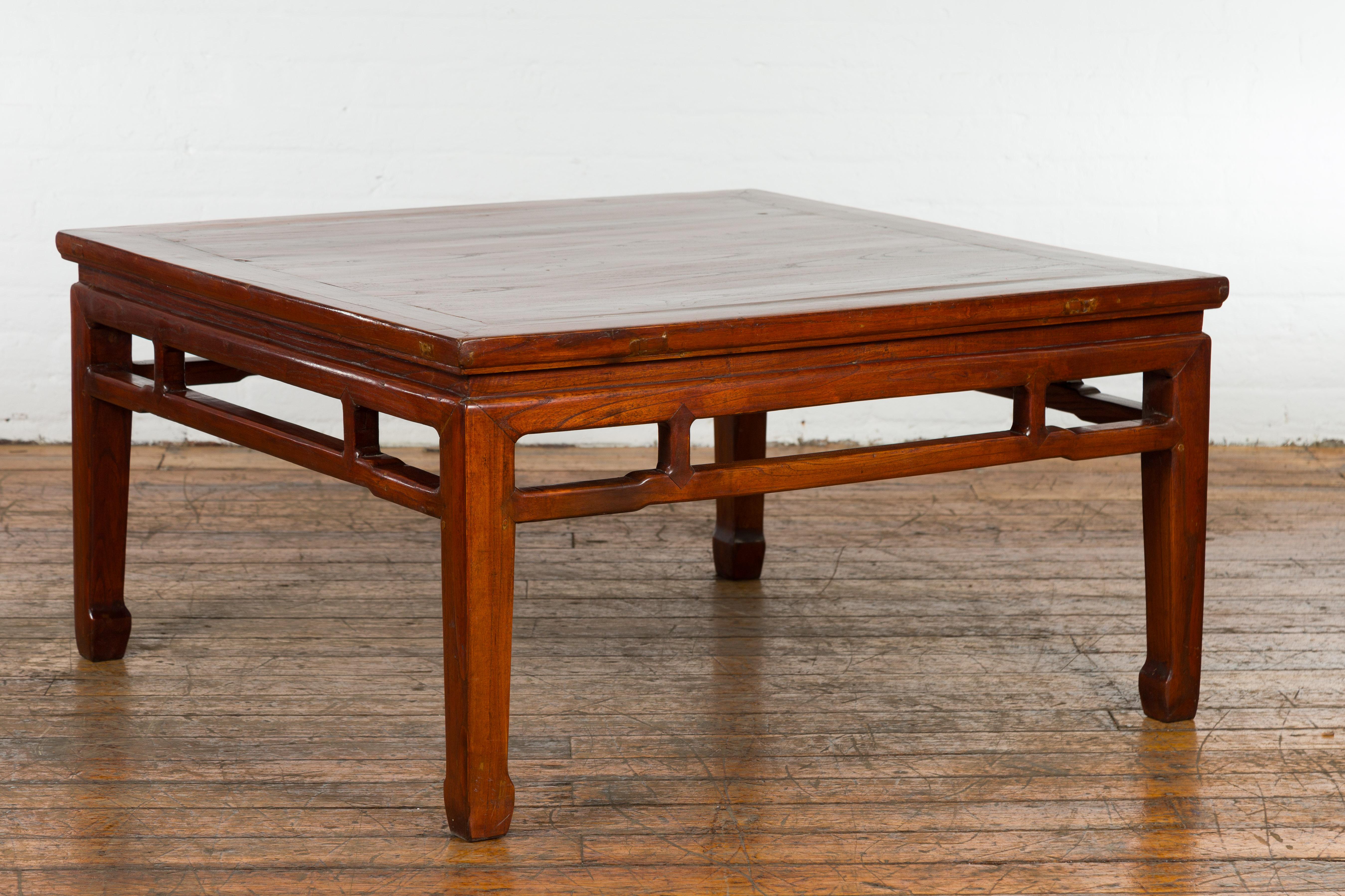Wood Rich Brown Square Shaped Coffee Table with Spacious Top For Sale