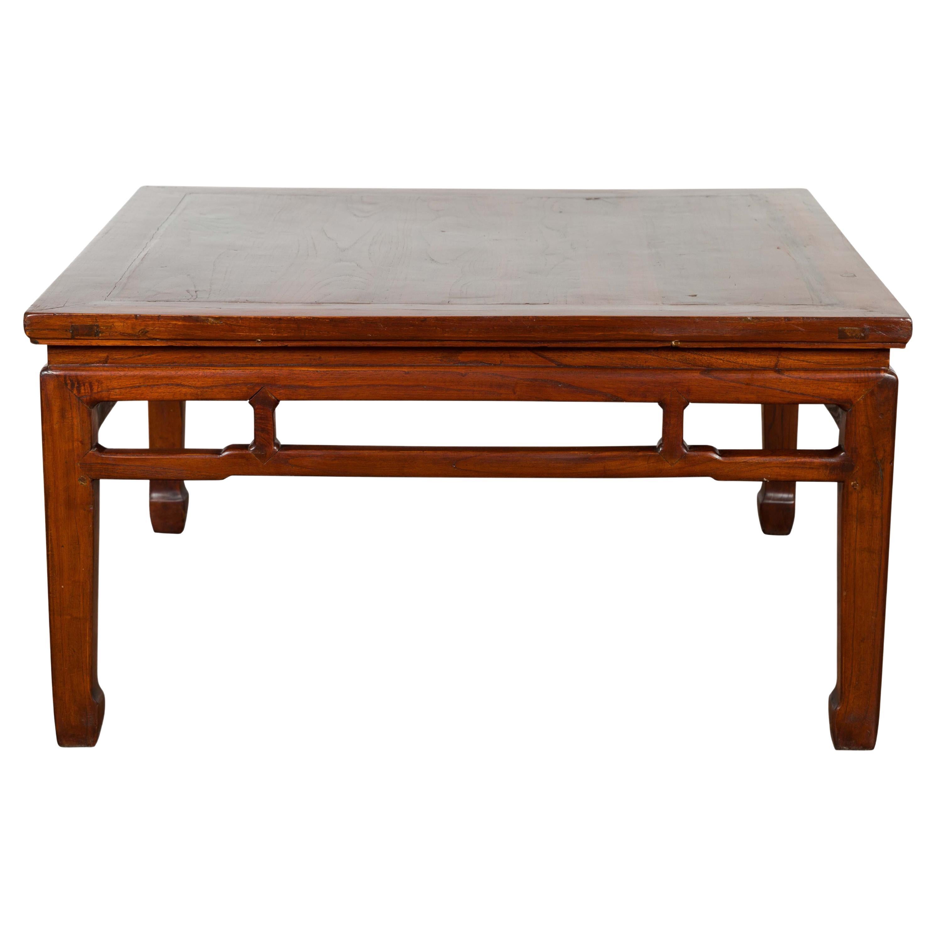 Rich Brown Square Shaped Coffee Table with Spacious Top For Sale