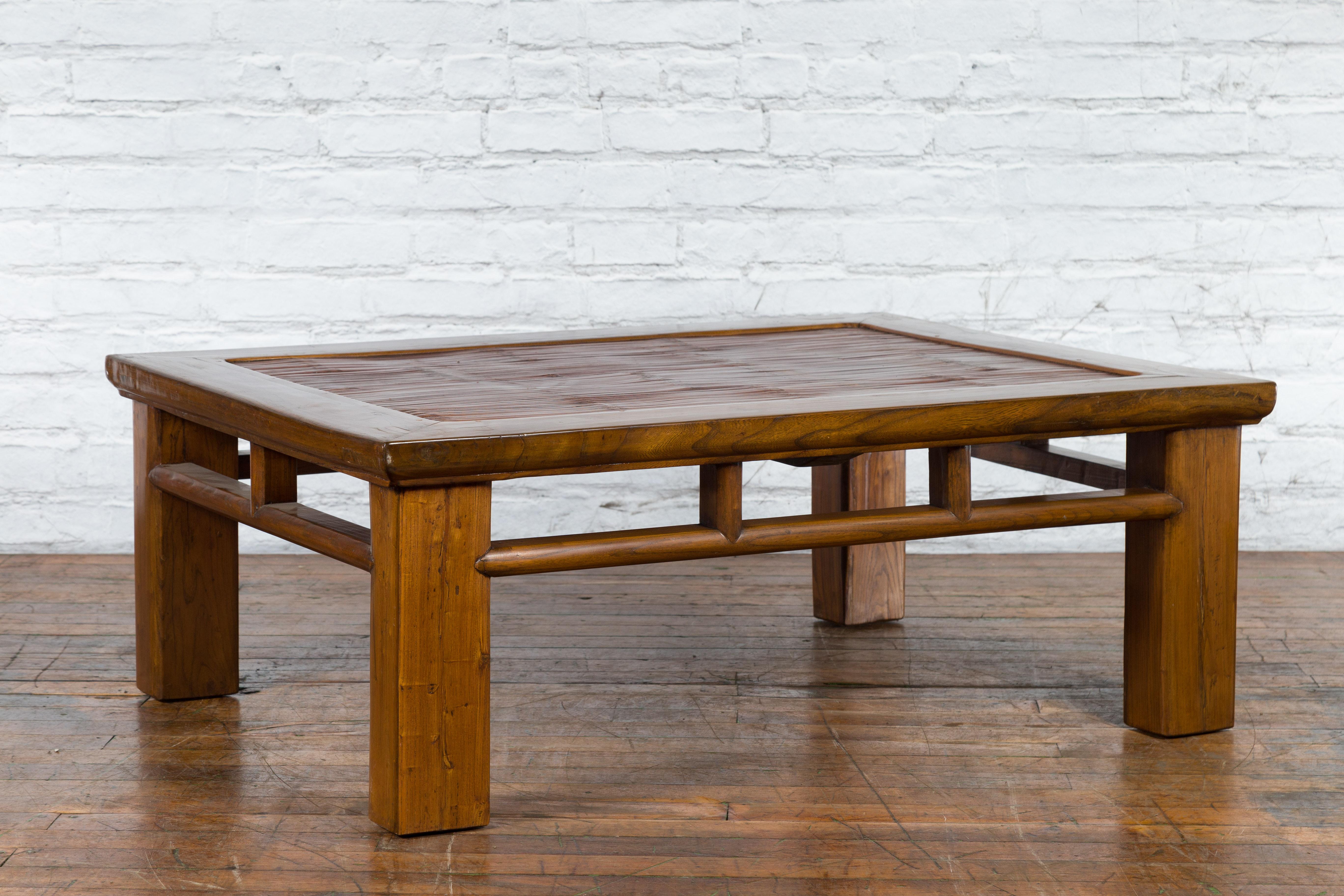Late Qing Dynasty Wooden Coffee Table with Bamboo Top and Open Apron 7