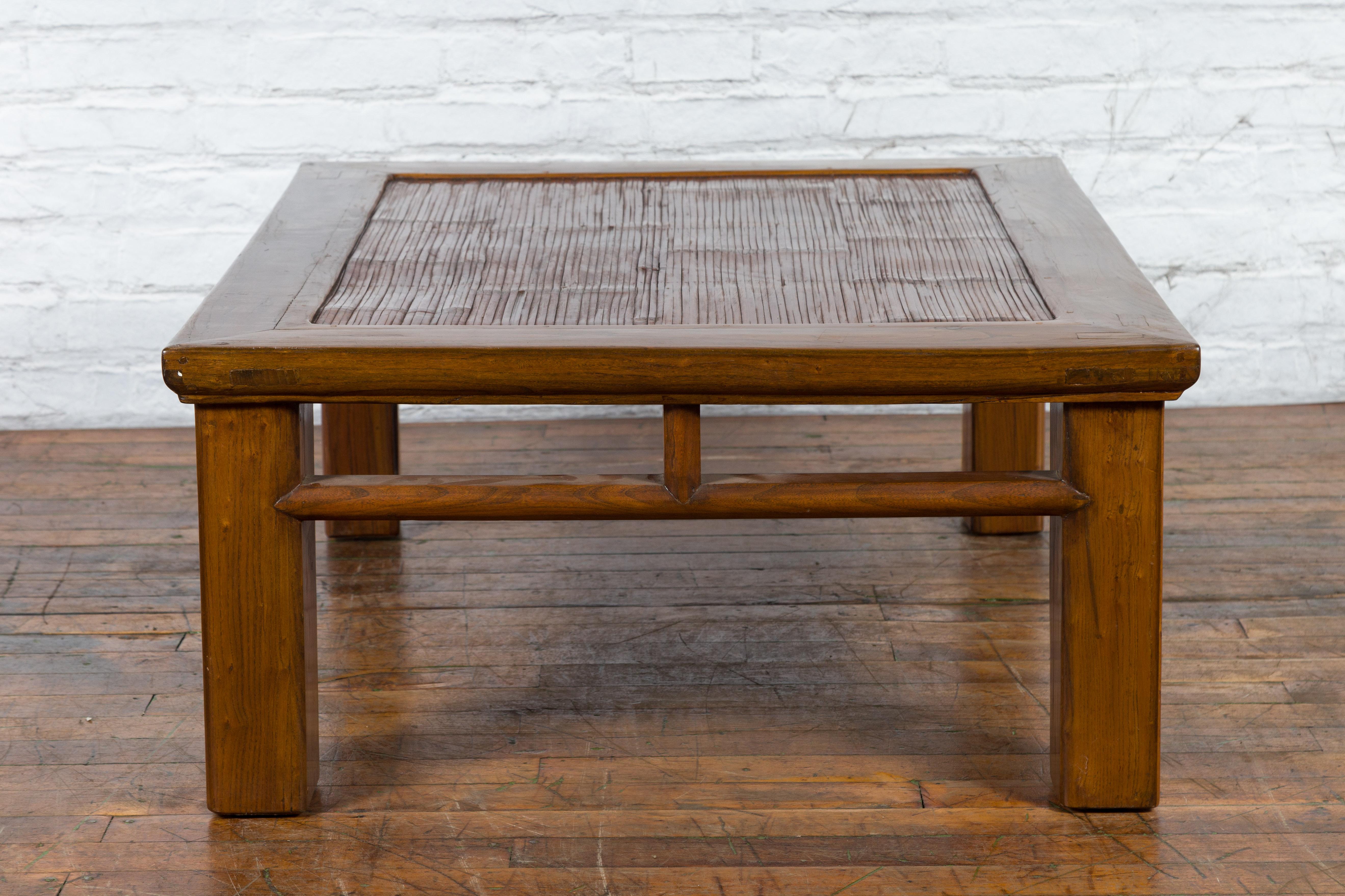 Chinese Late Qing Dynasty Wooden Coffee Table with Bamboo Top and Open Apron For Sale 9