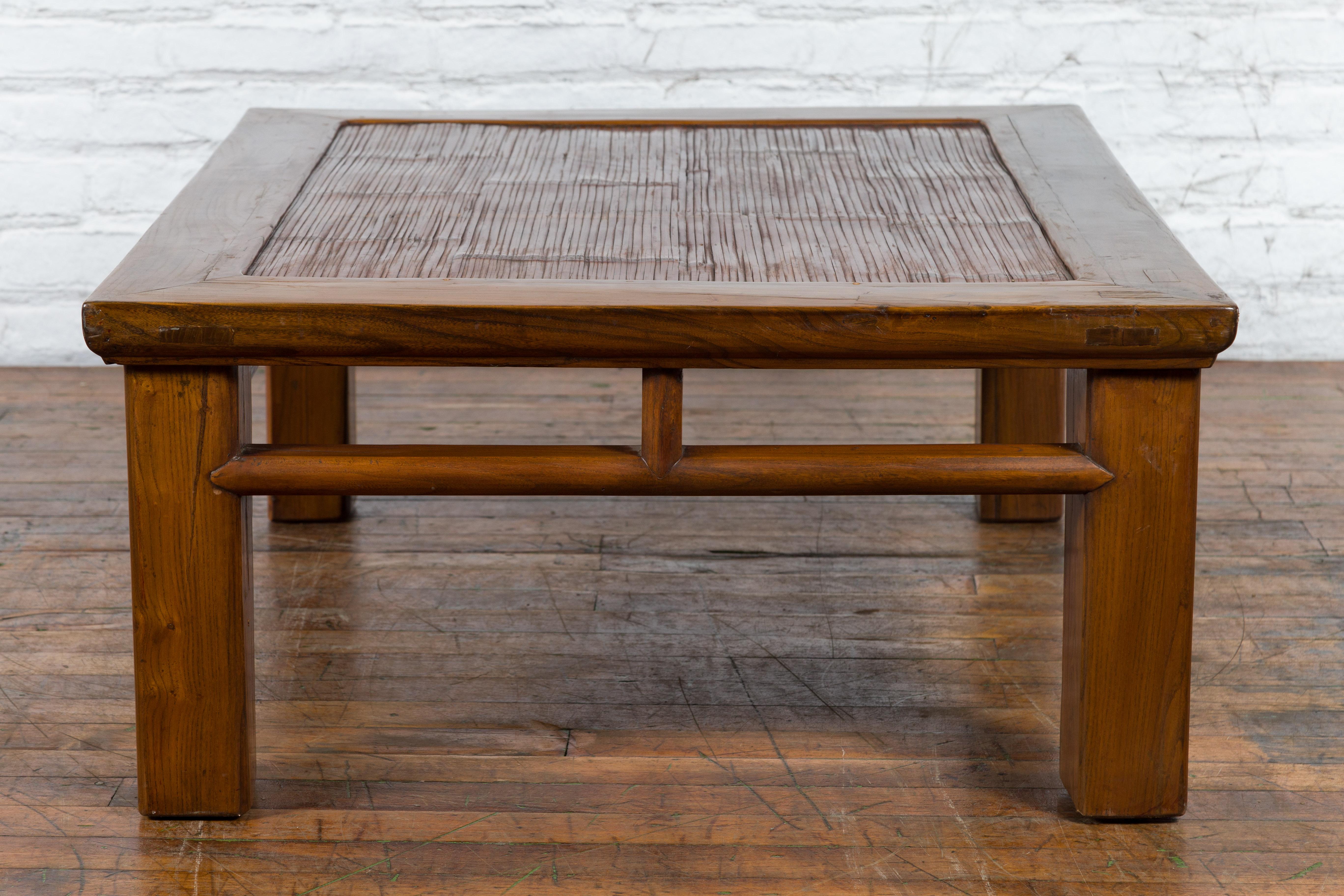 Chinese Late Qing Dynasty Wooden Coffee Table with Bamboo Top and Open Apron For Sale 11