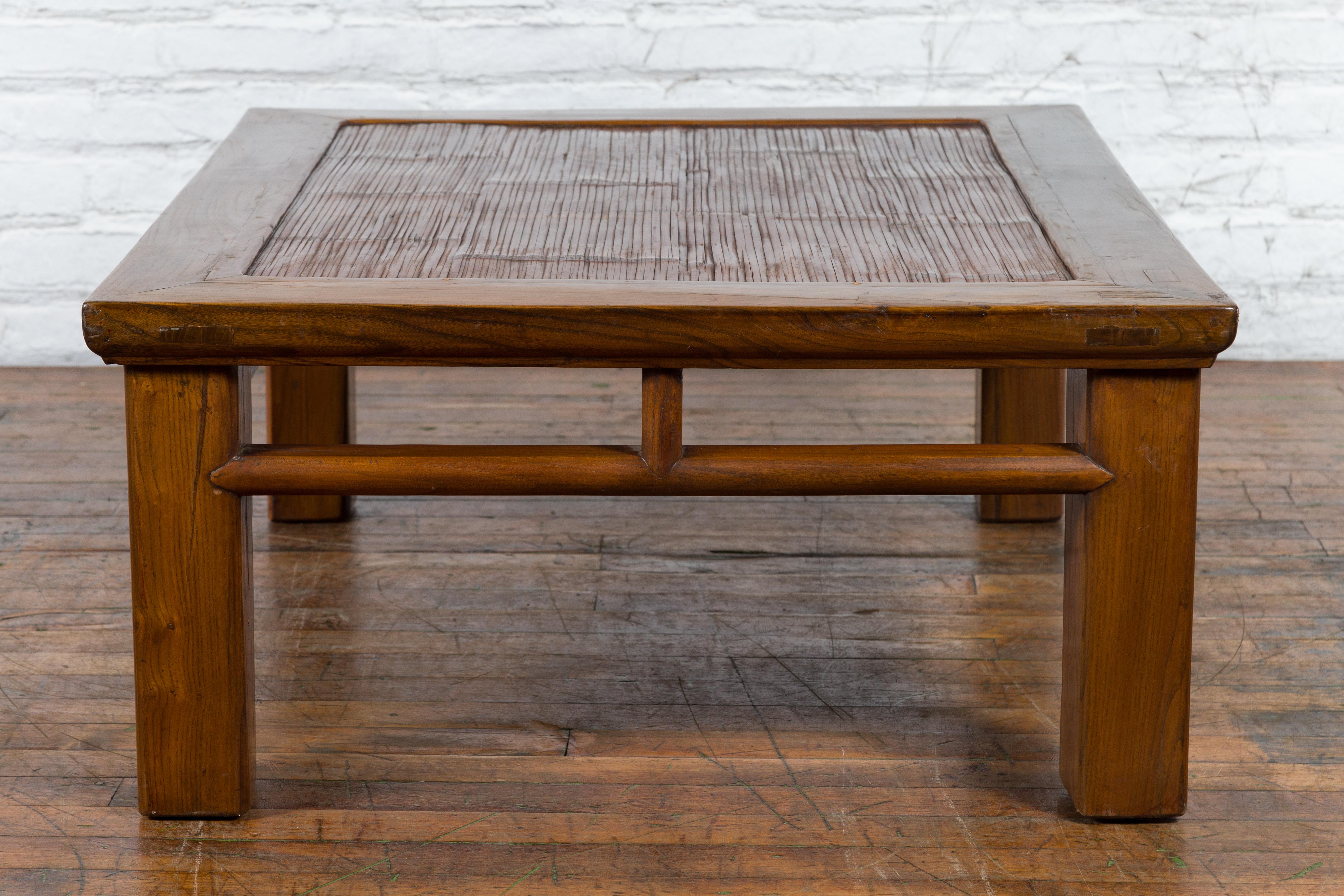Late Qing Dynasty Wooden Coffee Table with Bamboo Top and Open Apron 10