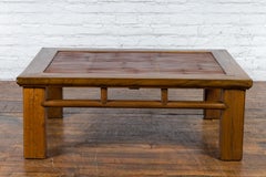 Late Qing Dynasty Wooden Coffee Table with Bamboo Top and Open Apron