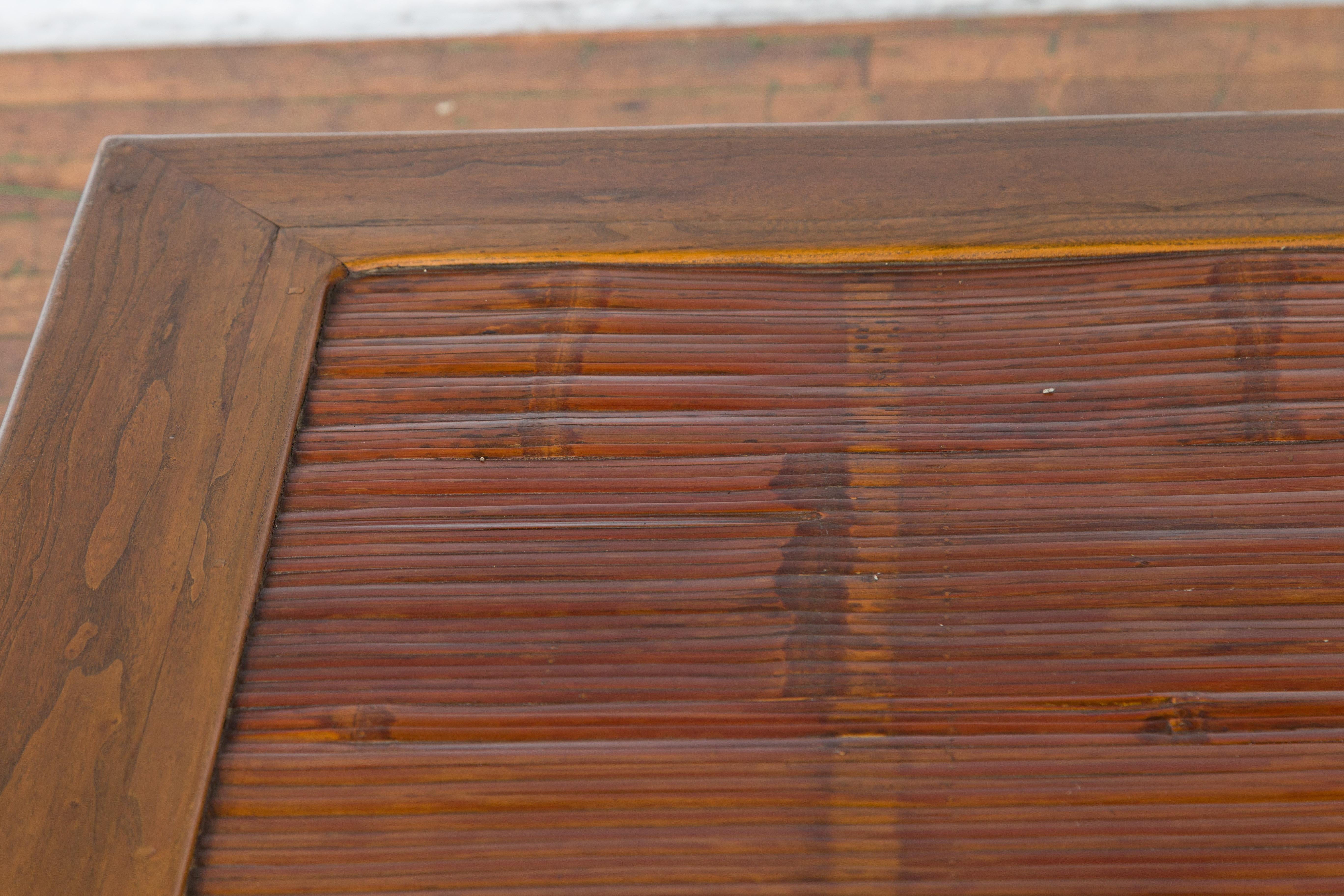 Late Qing Dynasty Wooden Coffee Table with Bamboo Top and Open Apron 3
