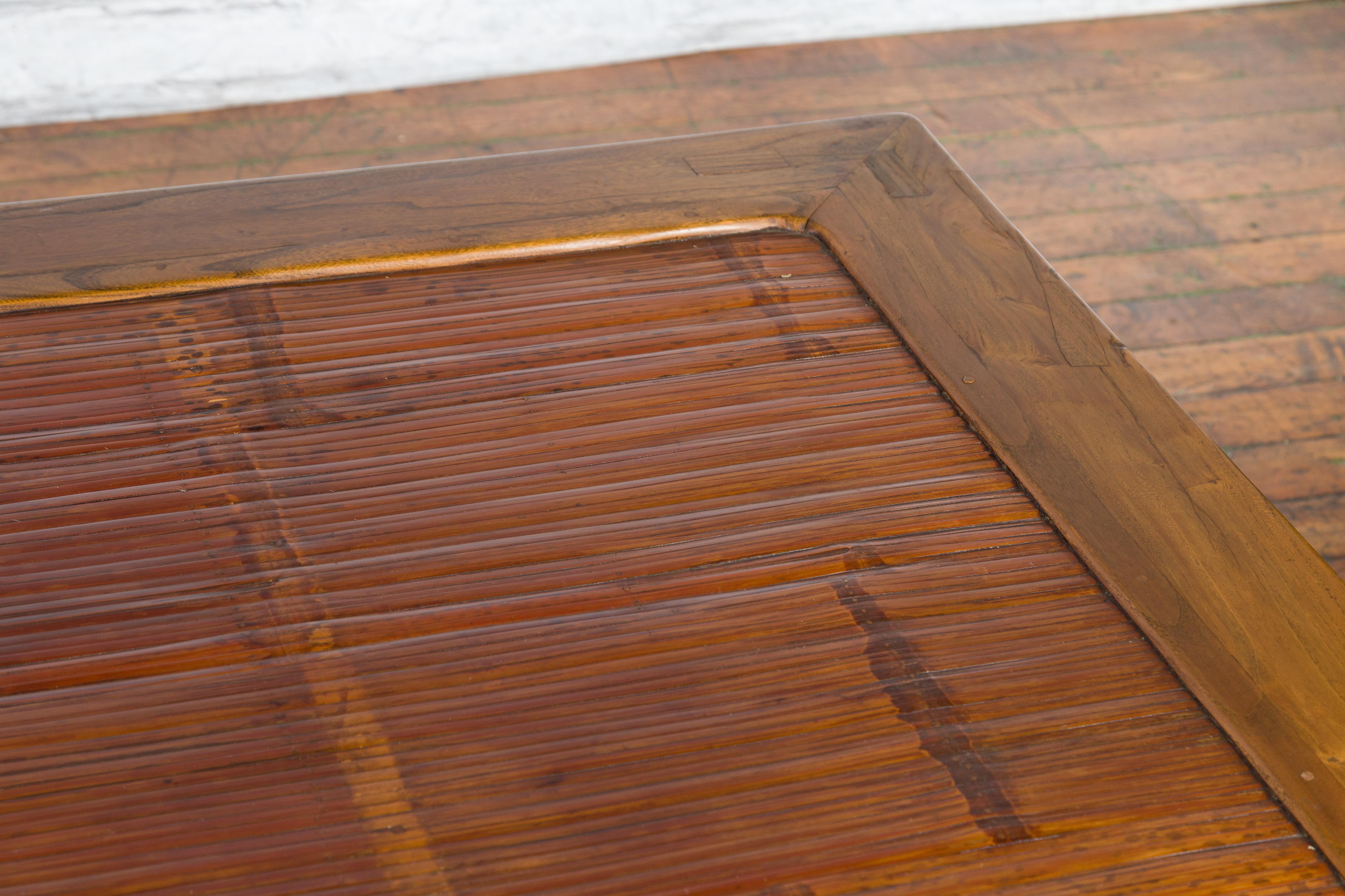 Late Qing Dynasty Wooden Coffee Table with Bamboo Top and Open Apron 4