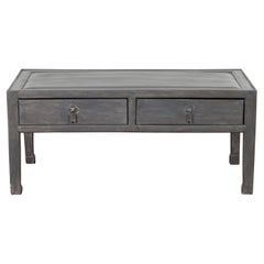 Antique Chinese Late Qing Low Table with Two Drawers and Custom Grey Silver Lacquer
